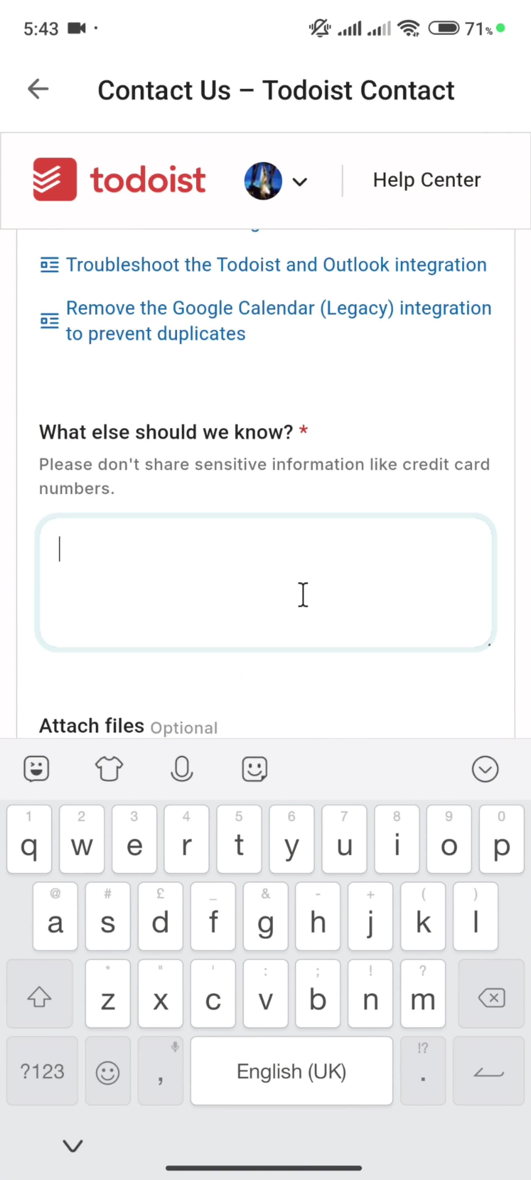 Help center screenshot