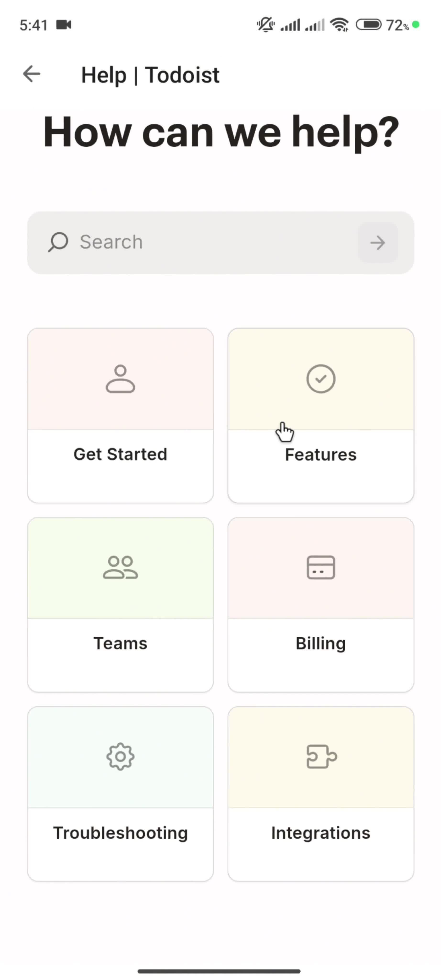 Help center screenshot