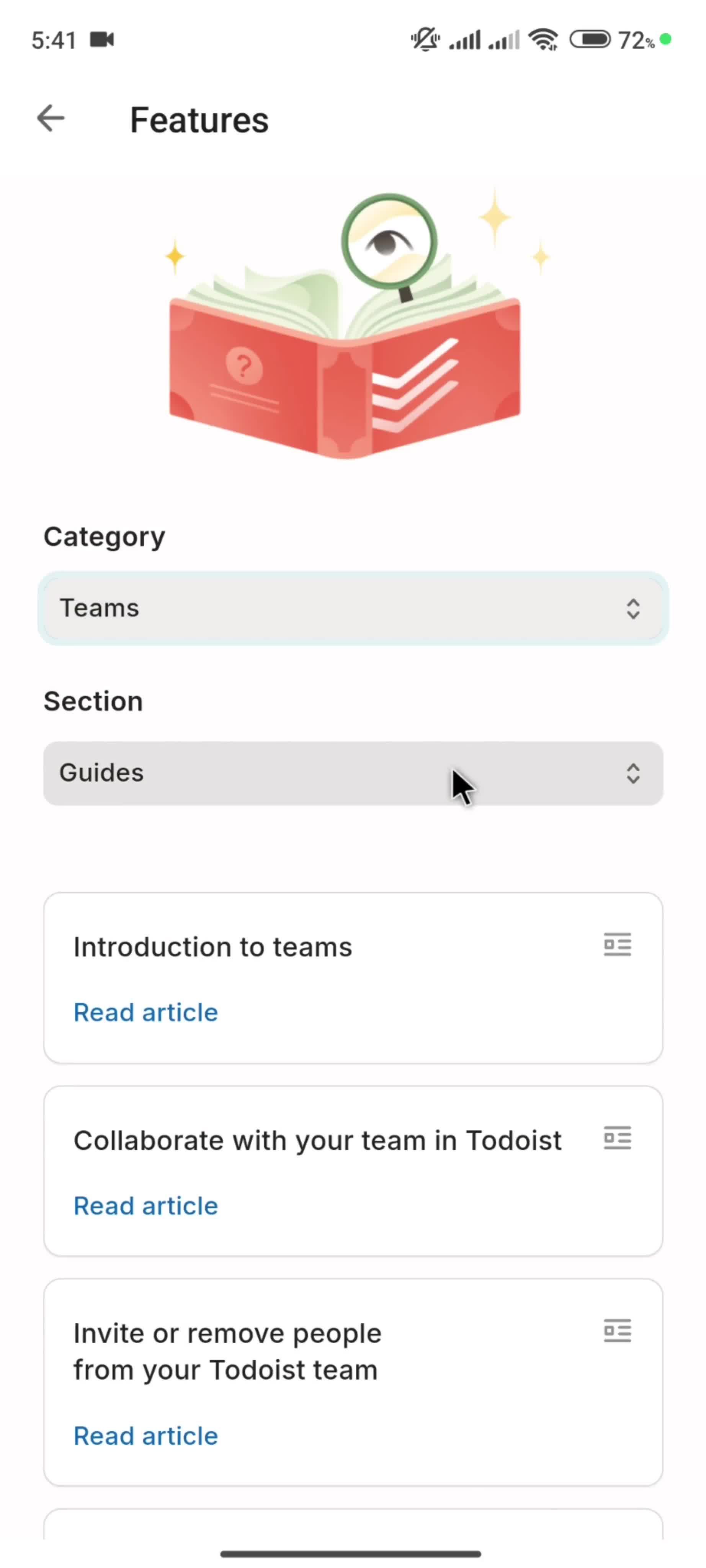 Help center screenshot