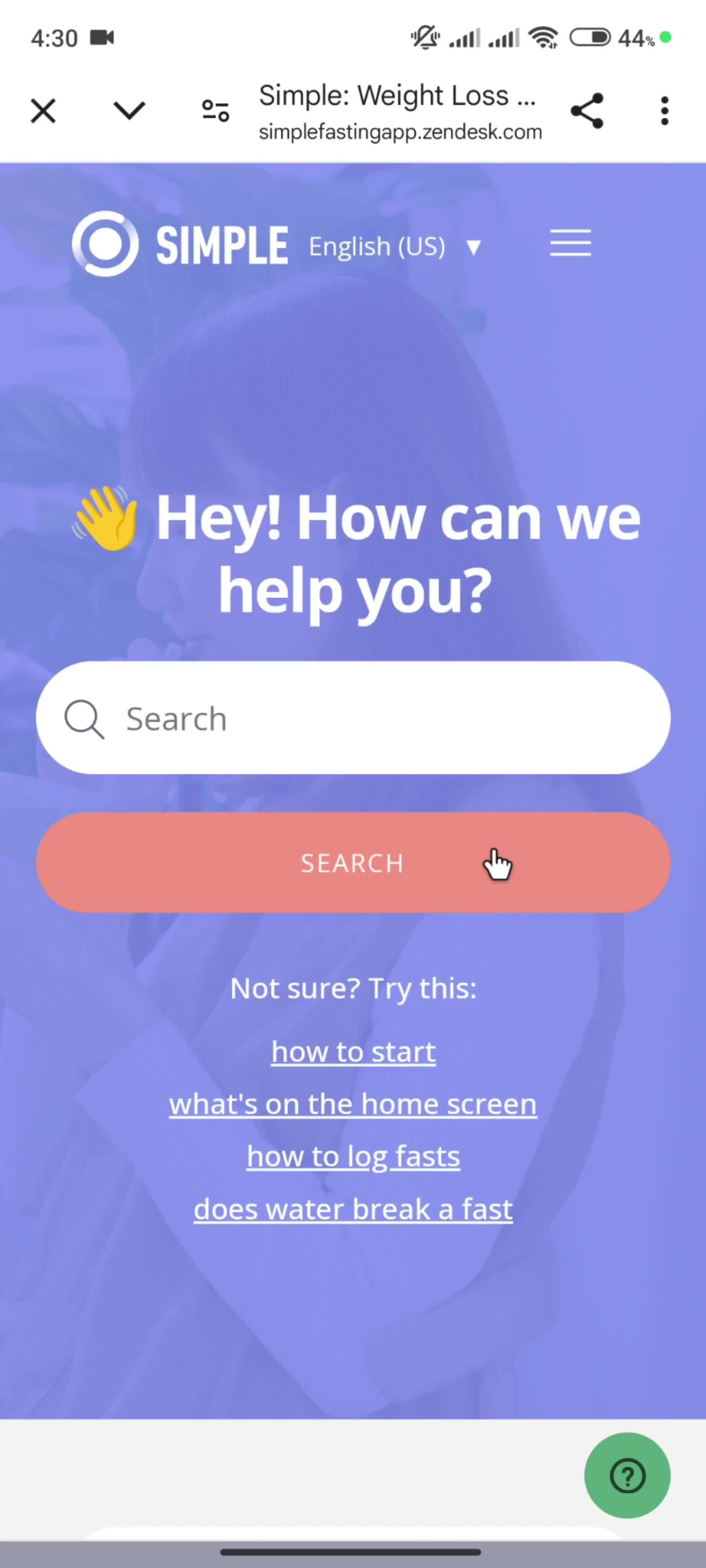 Help center screenshot