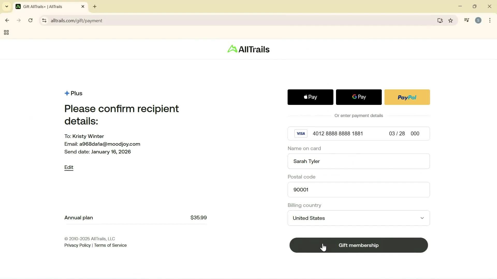 Buying a gift card screenshot