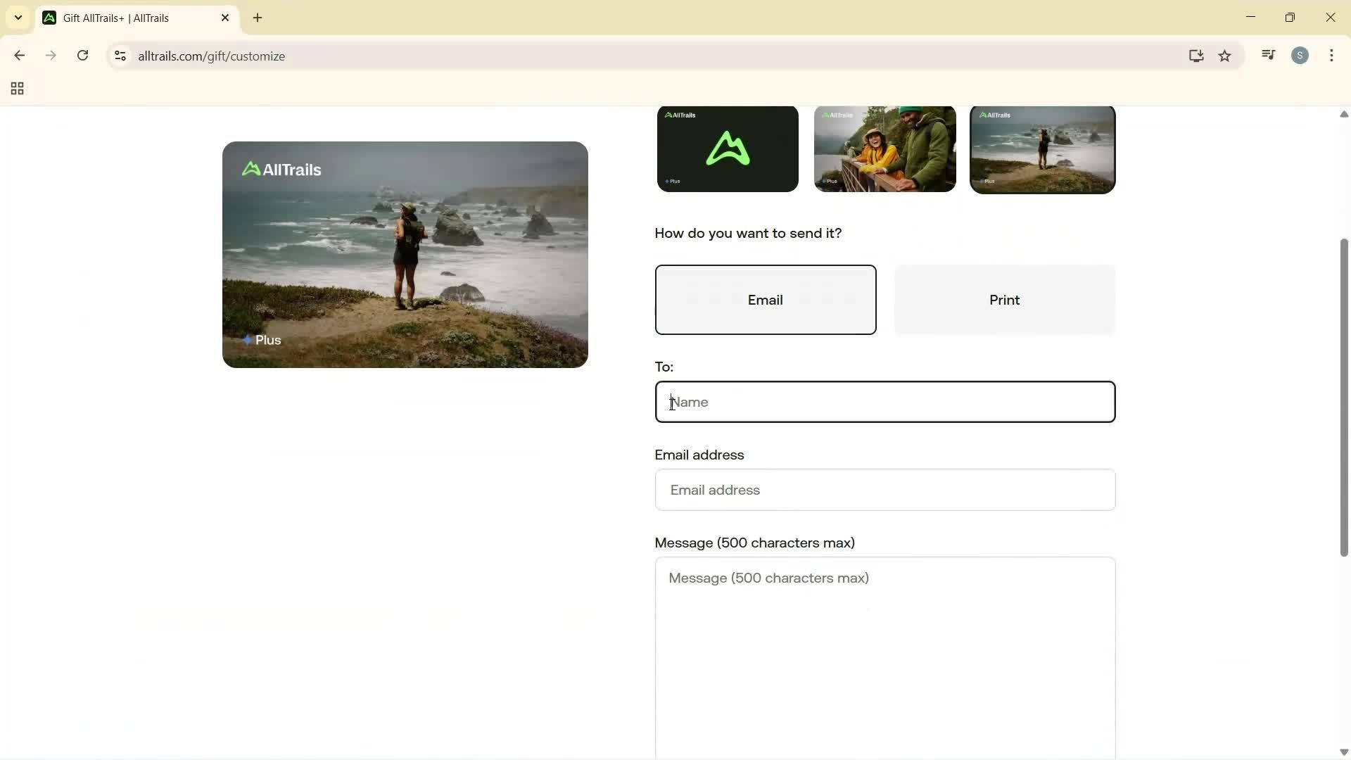 Buying a gift card screenshot