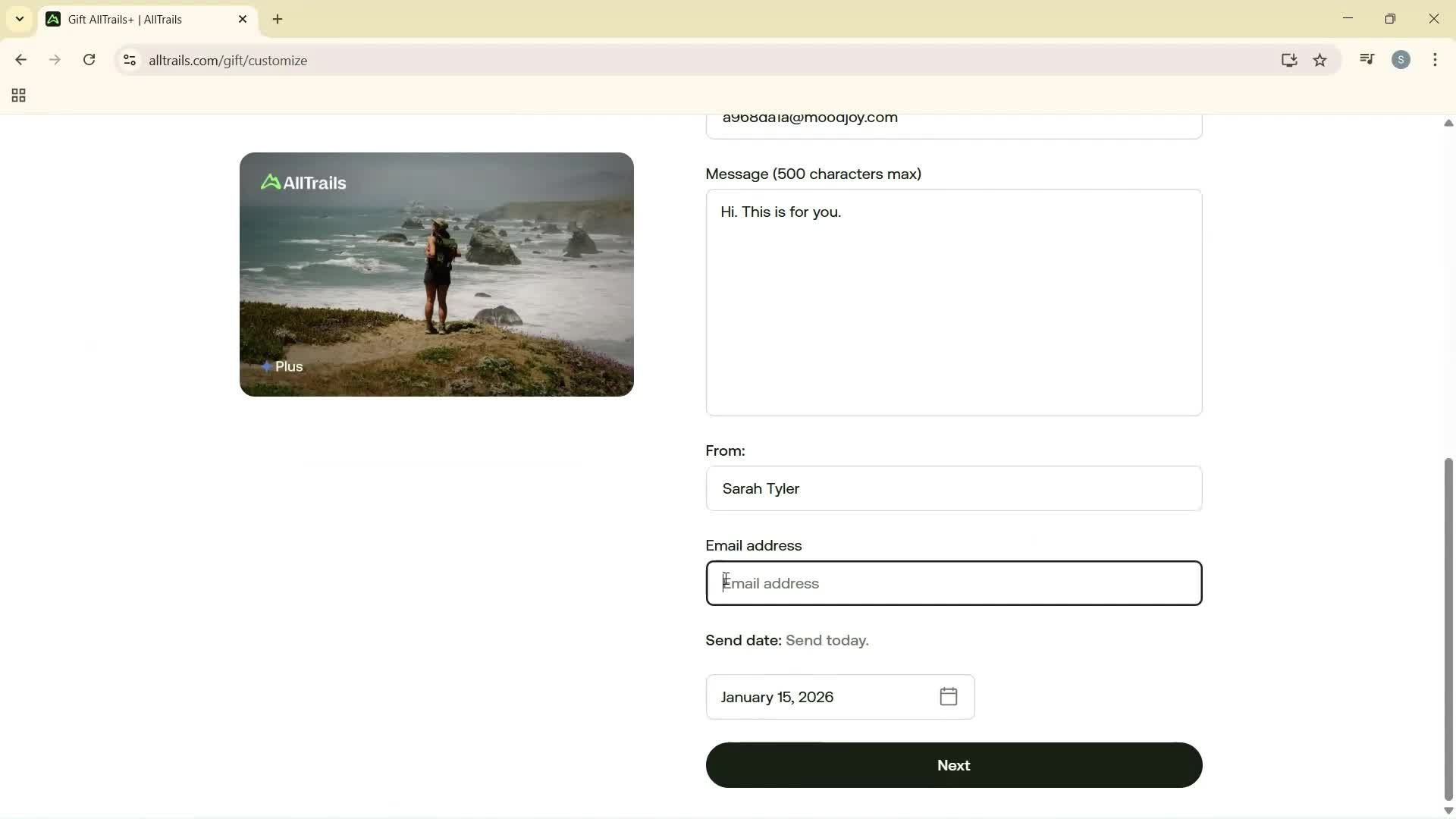 Buying a gift card screenshot