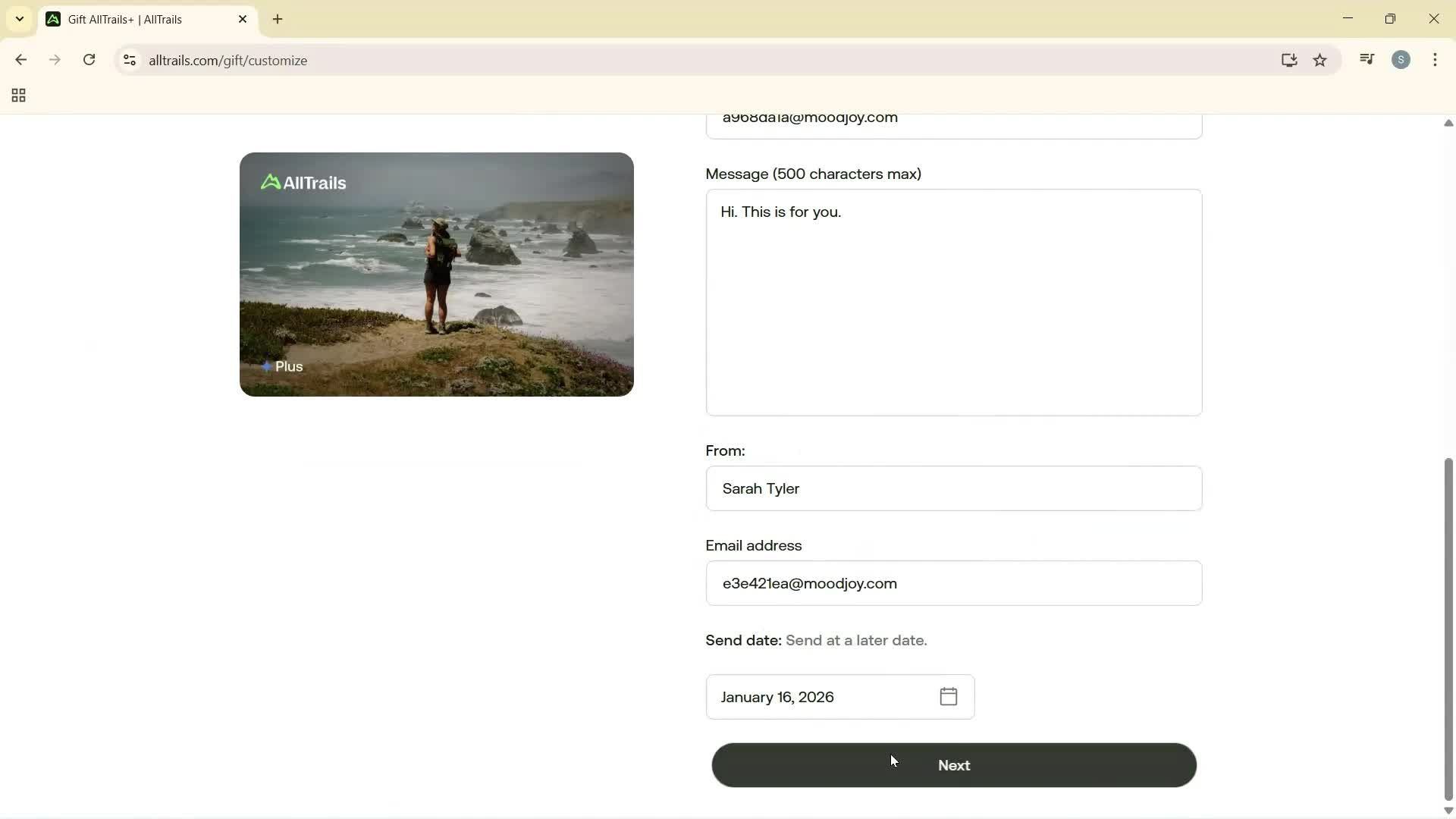 Buying a gift card screenshot