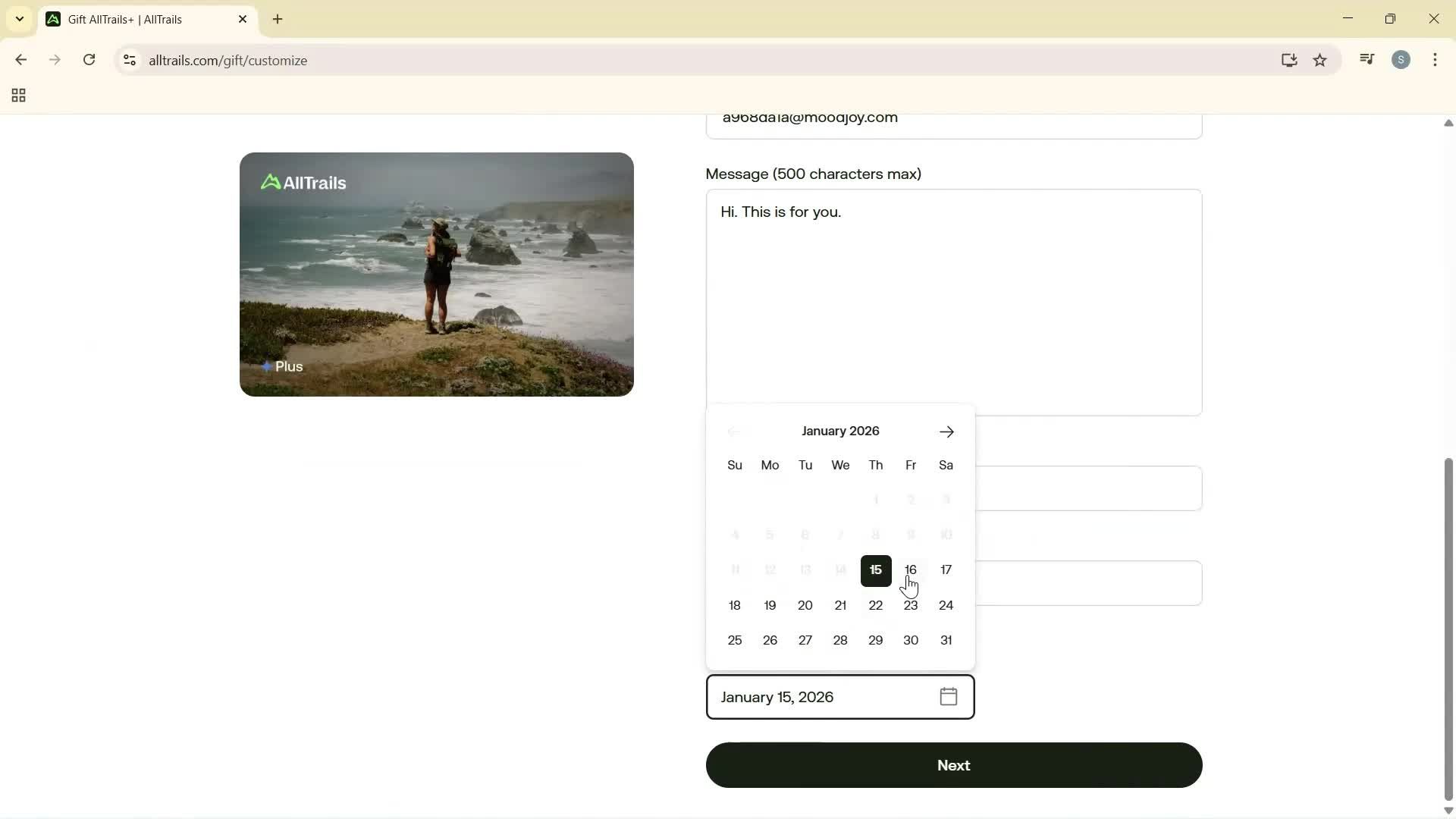 Buying a gift card screenshot