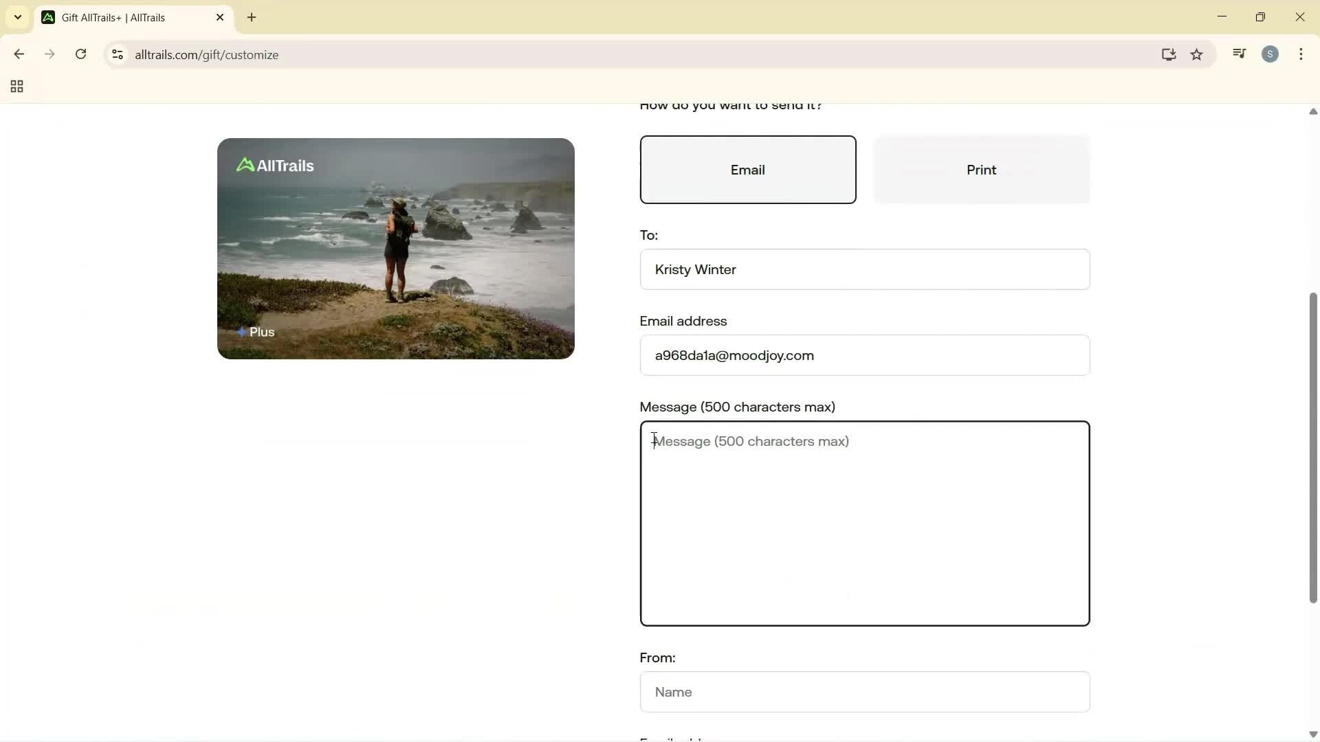 Buying a gift card screenshot