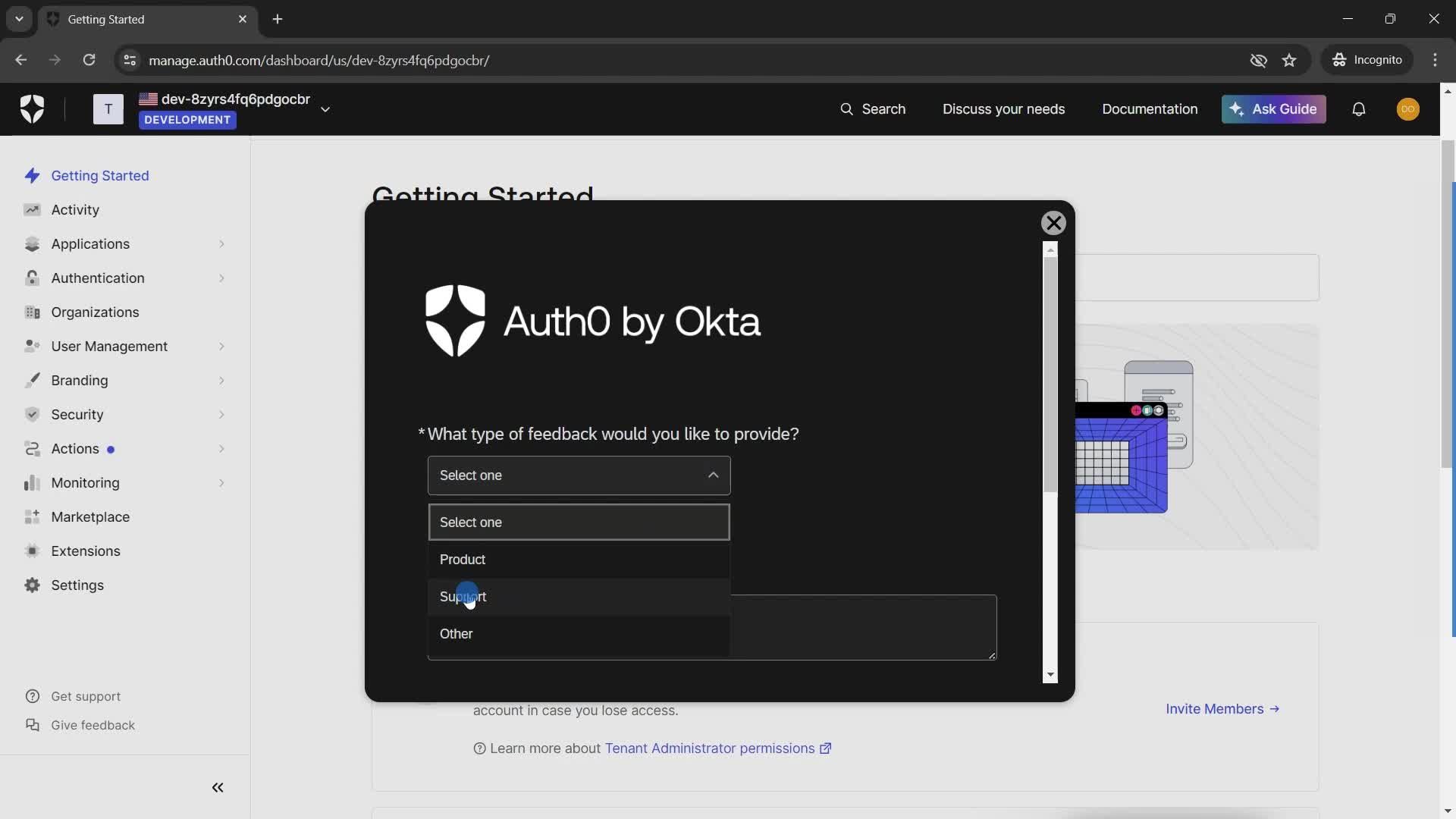 Giving feedback screenshot
