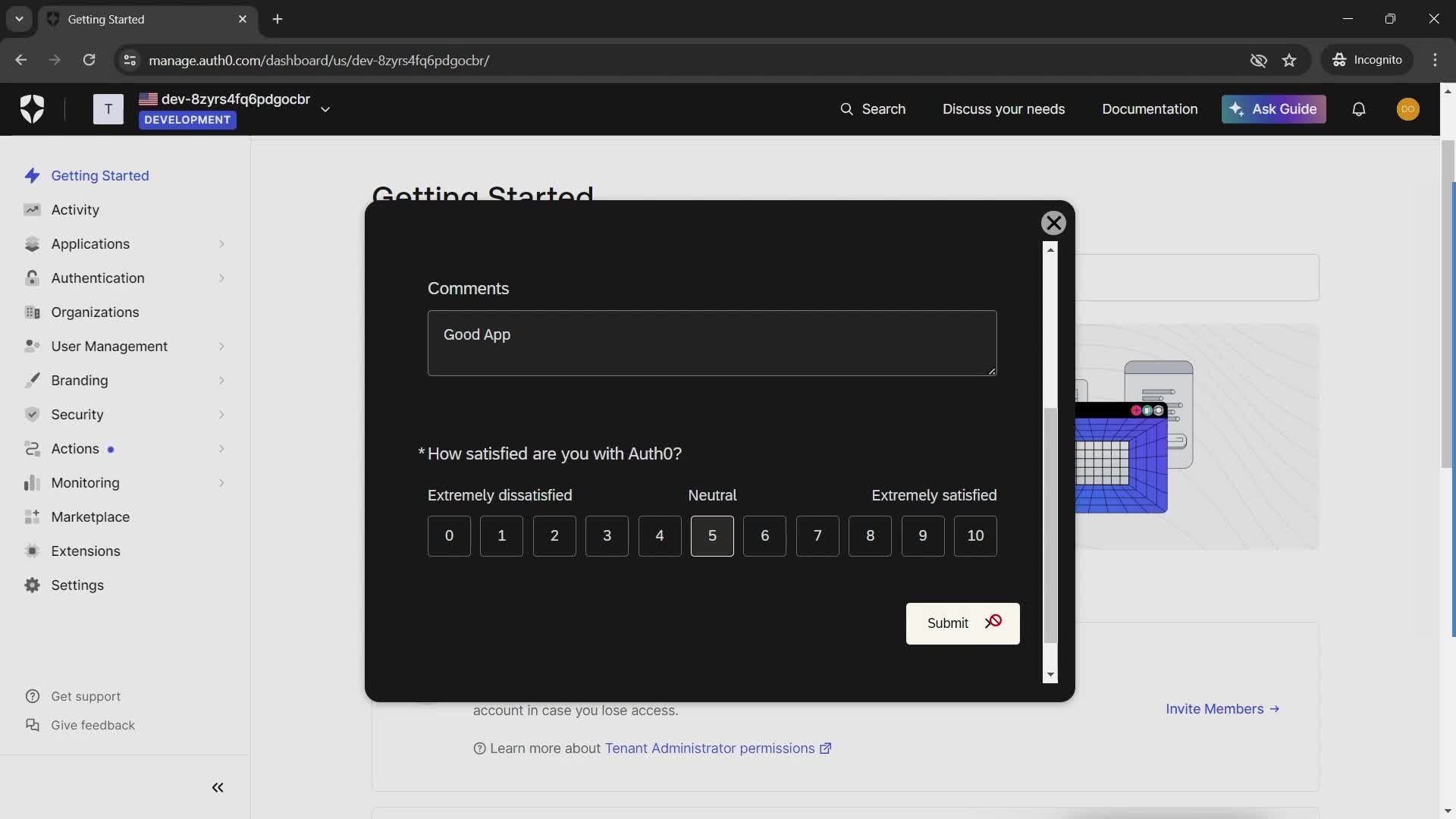 Giving feedback screenshot
