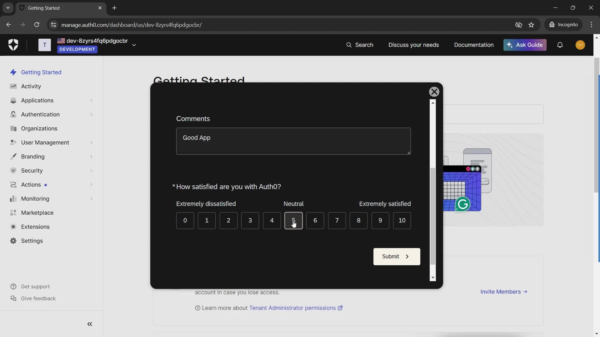 Giving feedback screenshot