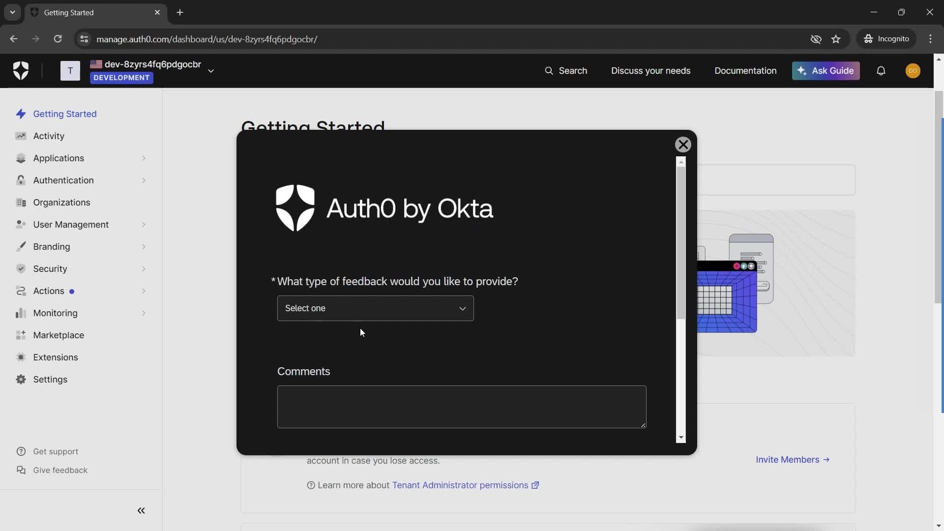 Giving feedback screenshot