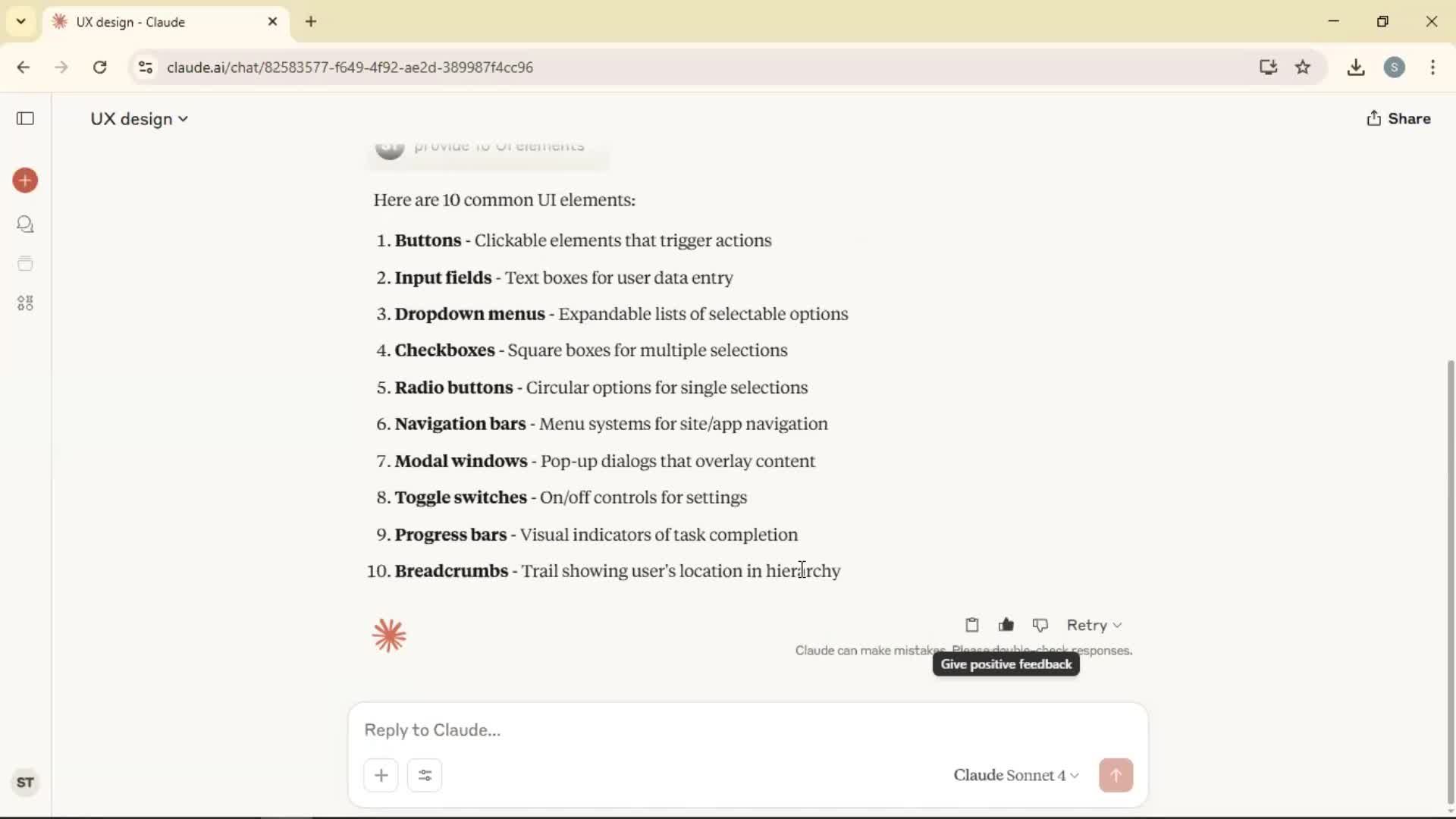 Giving feedback screenshot