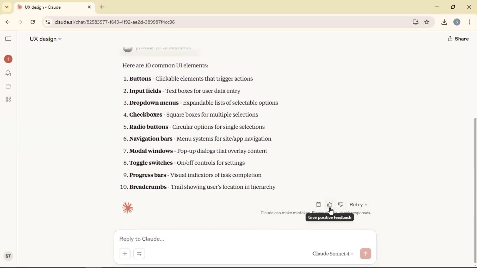 Giving feedback screenshot