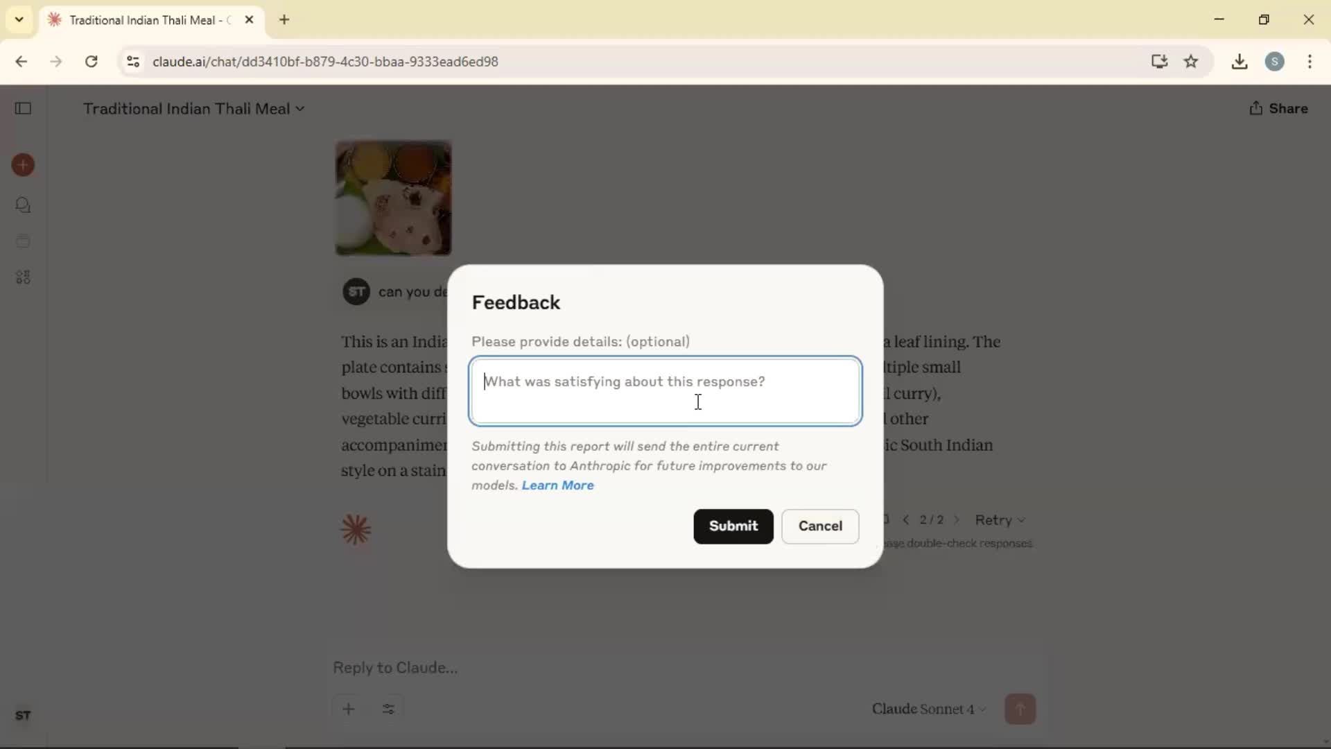 Giving feedback screenshot