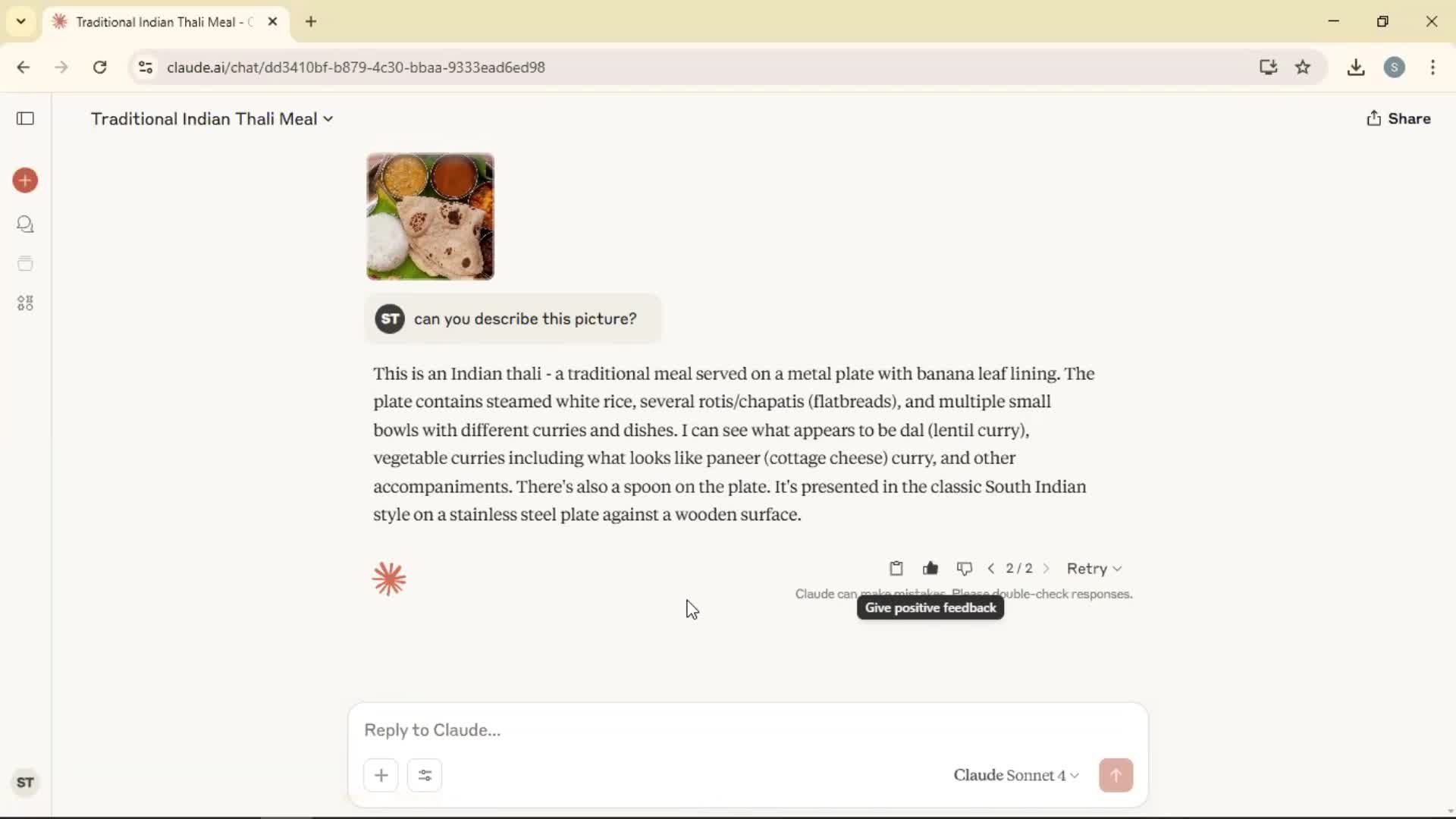 Giving feedback screenshot
