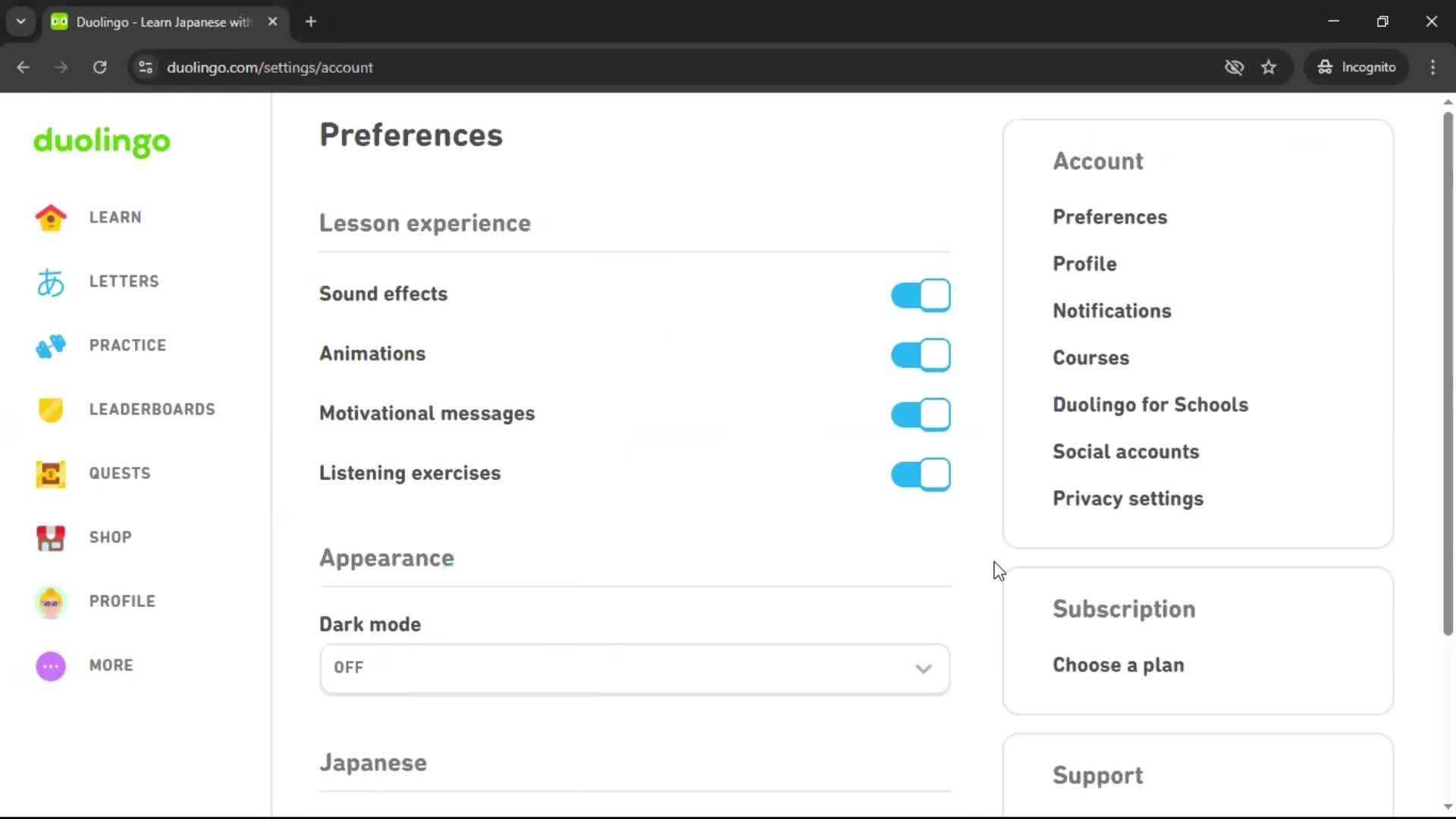 Giving feedback screenshot