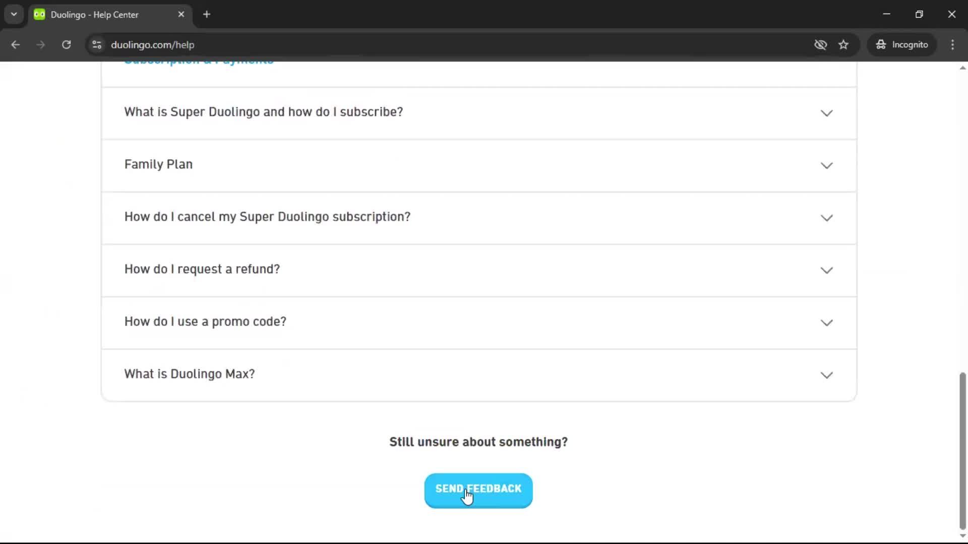 Giving feedback screenshot