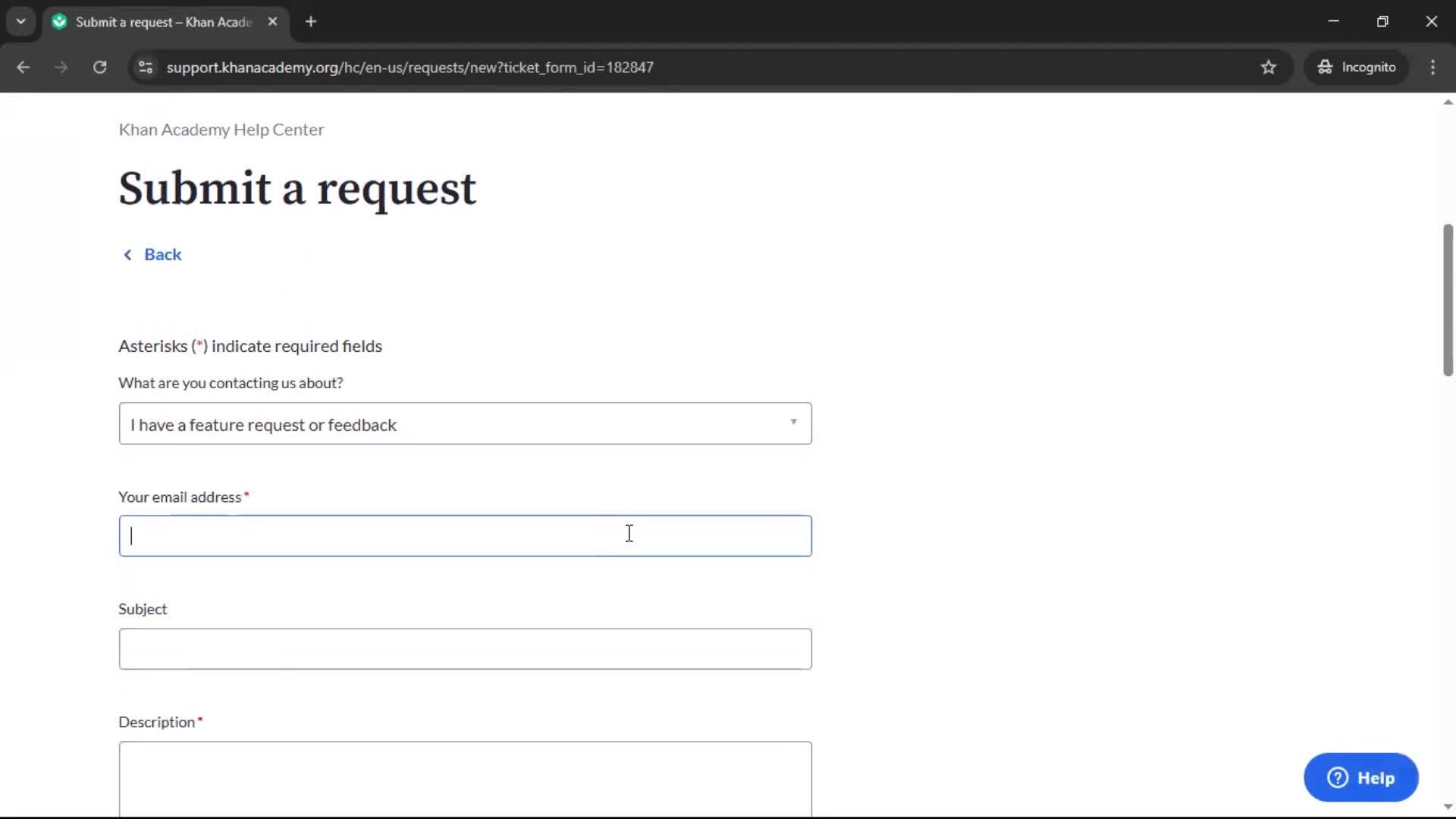 Giving feedback screenshot