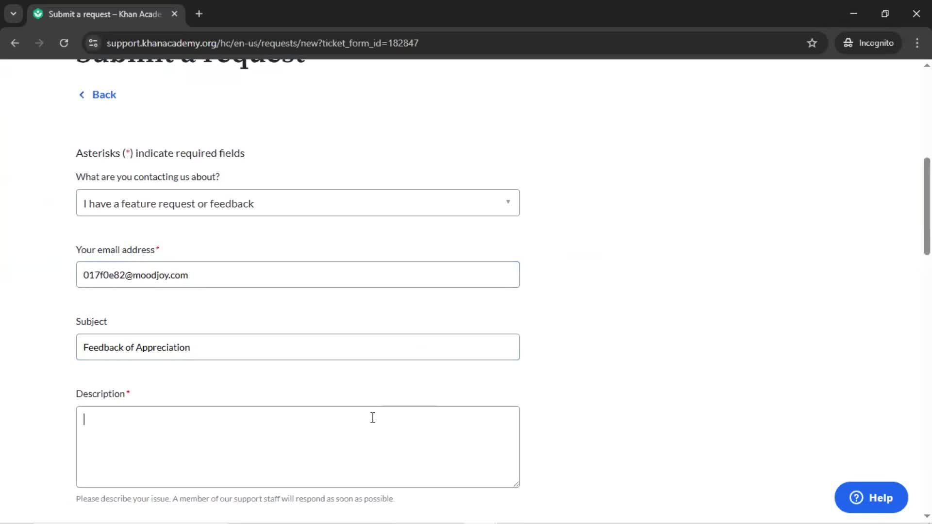 Giving feedback screenshot