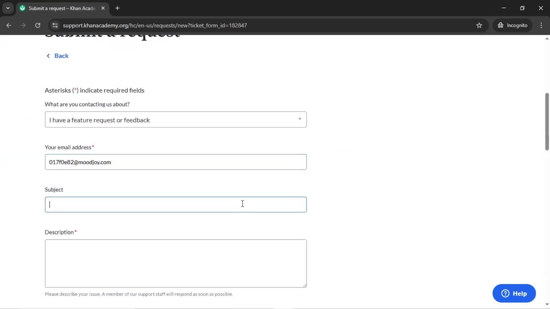 Giving feedback screenshot