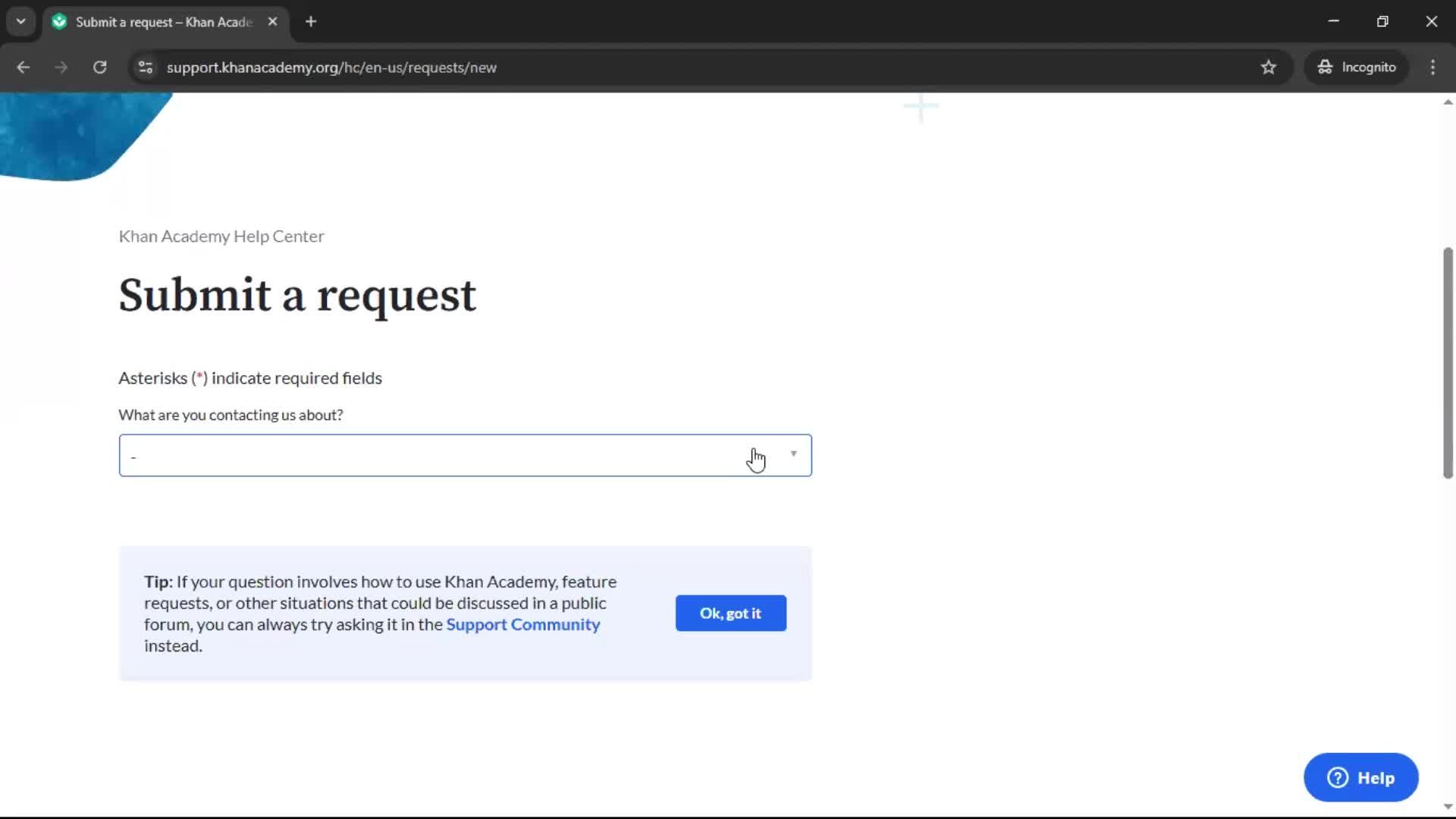 Giving feedback screenshot