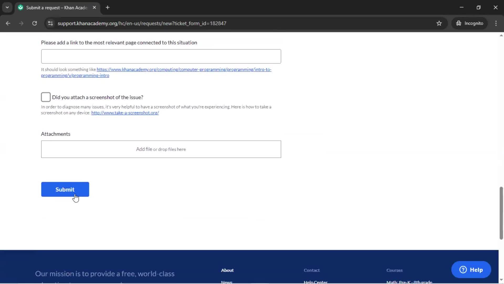 Giving feedback screenshot