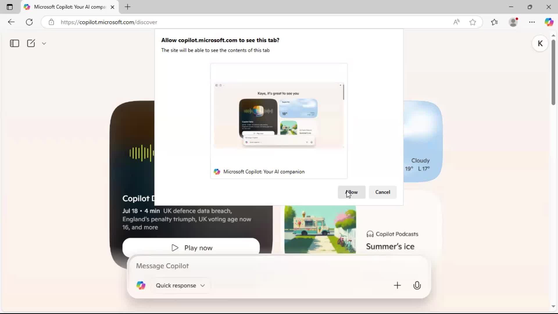 Giving feedback screenshot