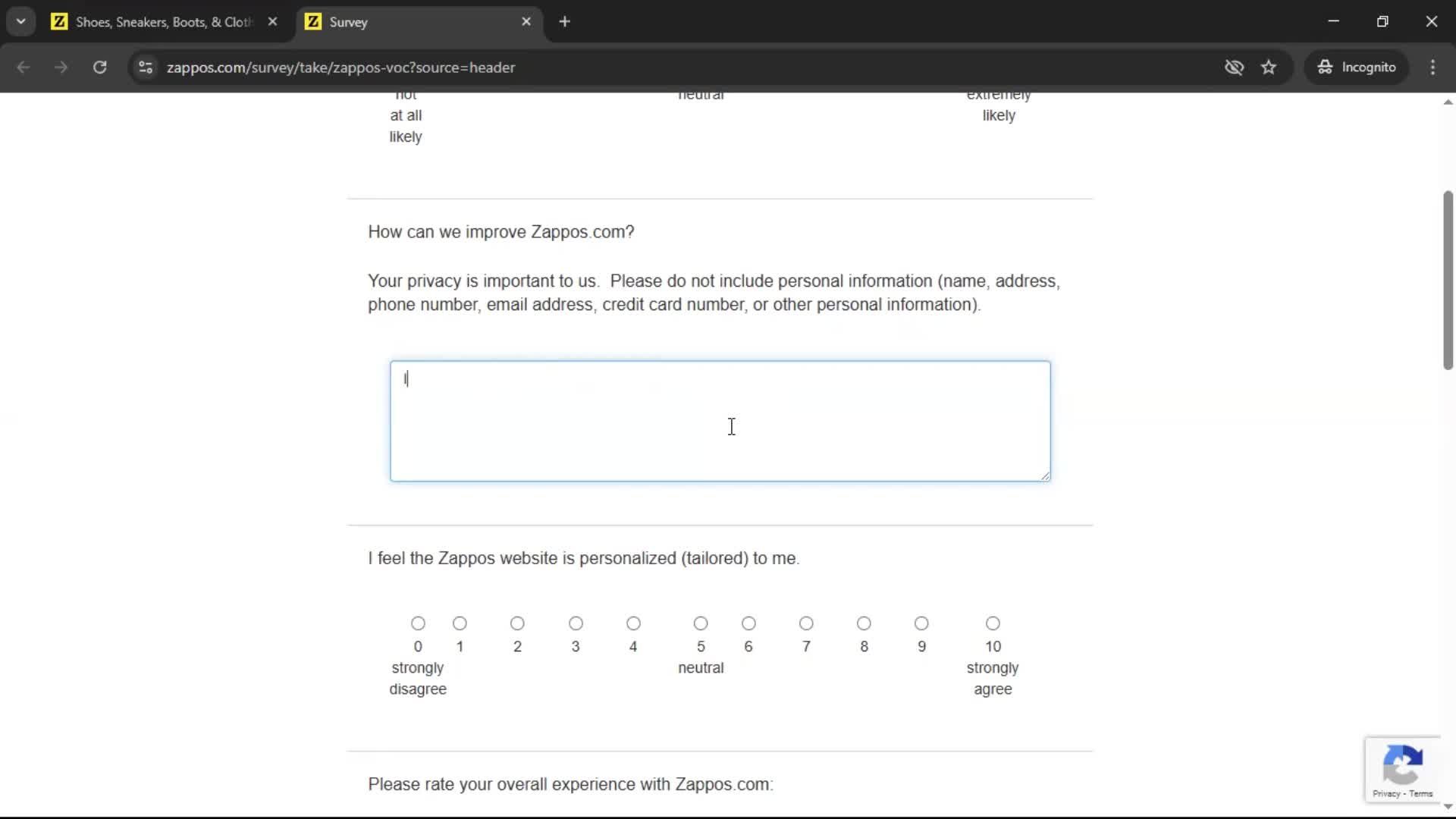 Giving feedback screenshot