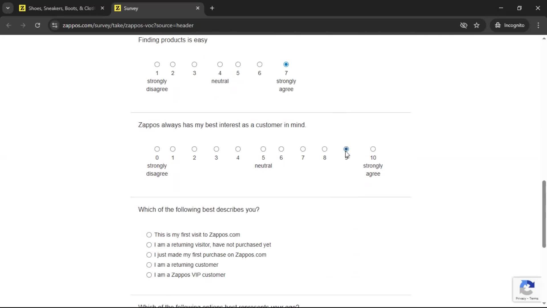 Giving feedback screenshot