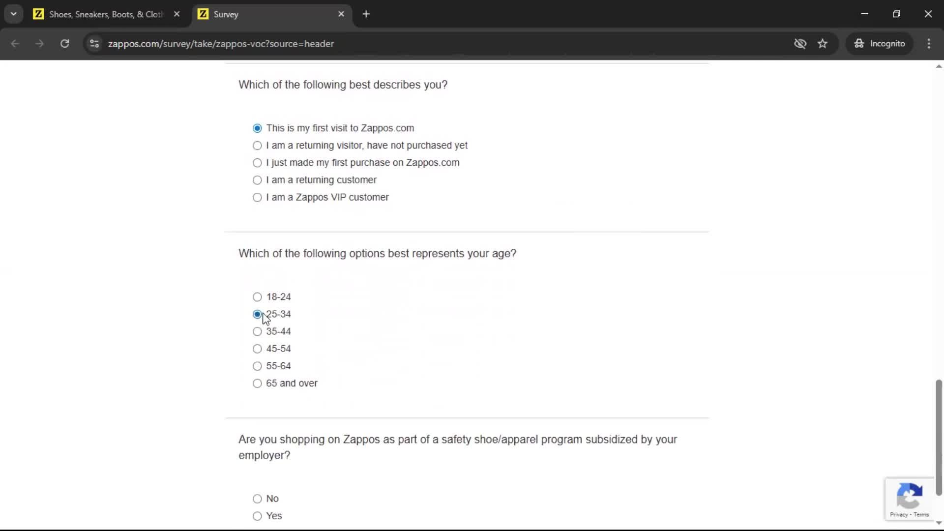 Giving feedback screenshot