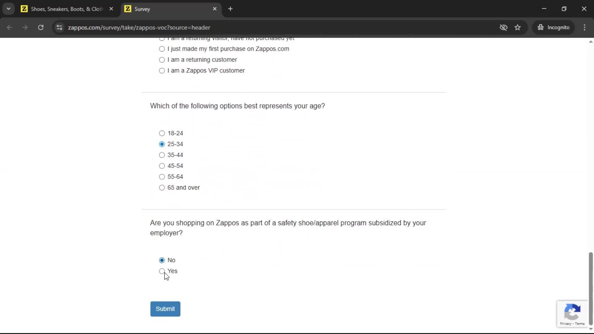 Giving feedback screenshot