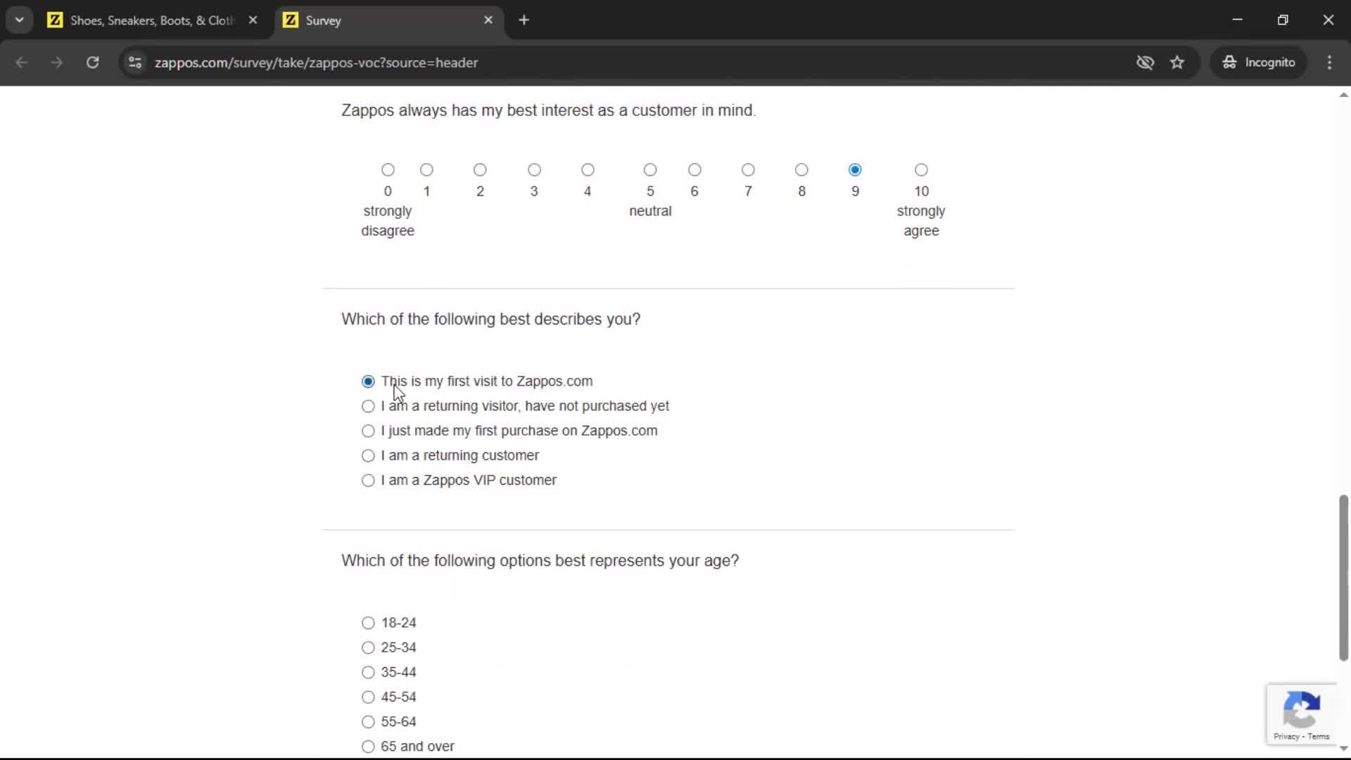 Giving feedback screenshot