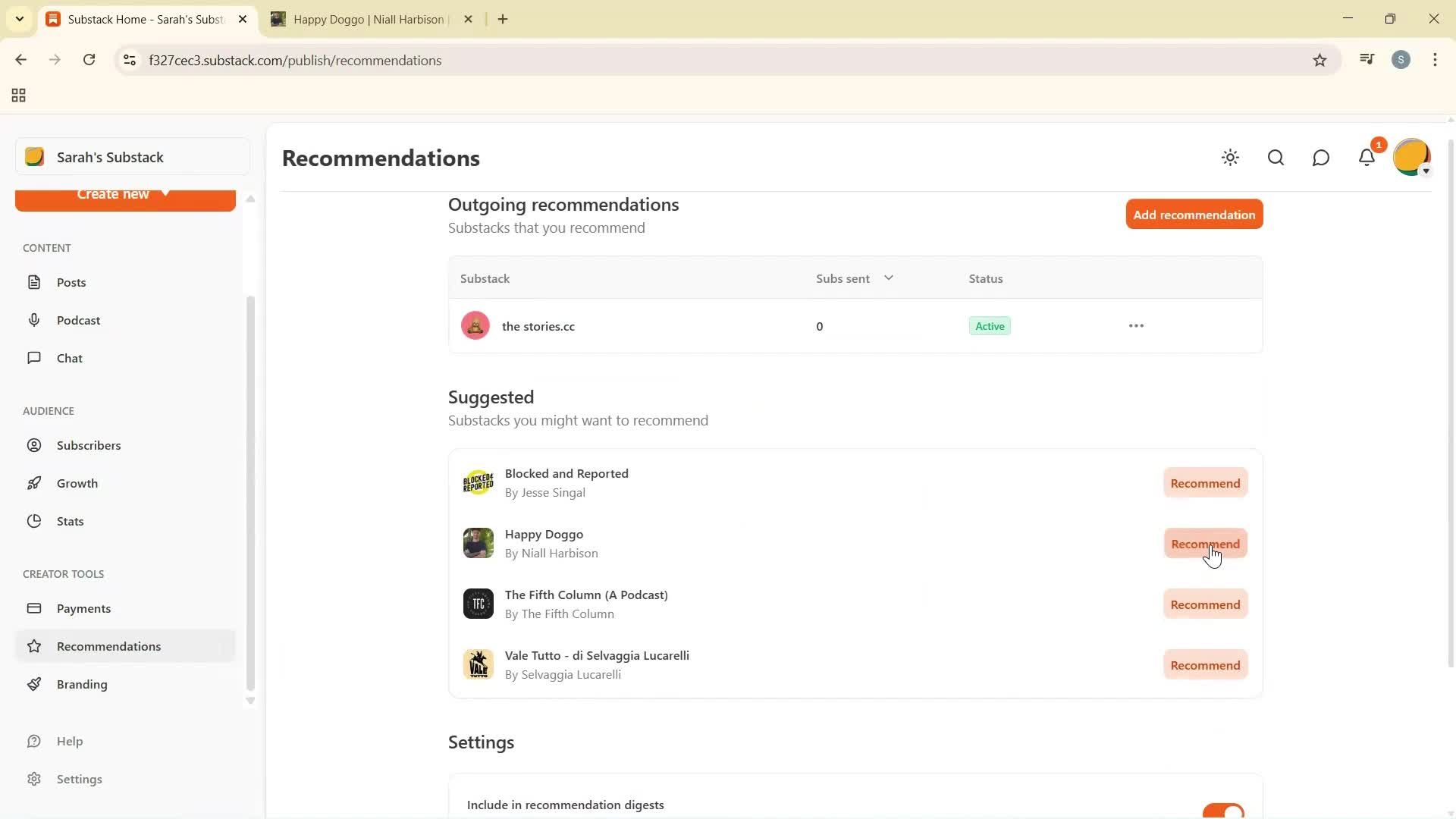 Recommendations screenshot