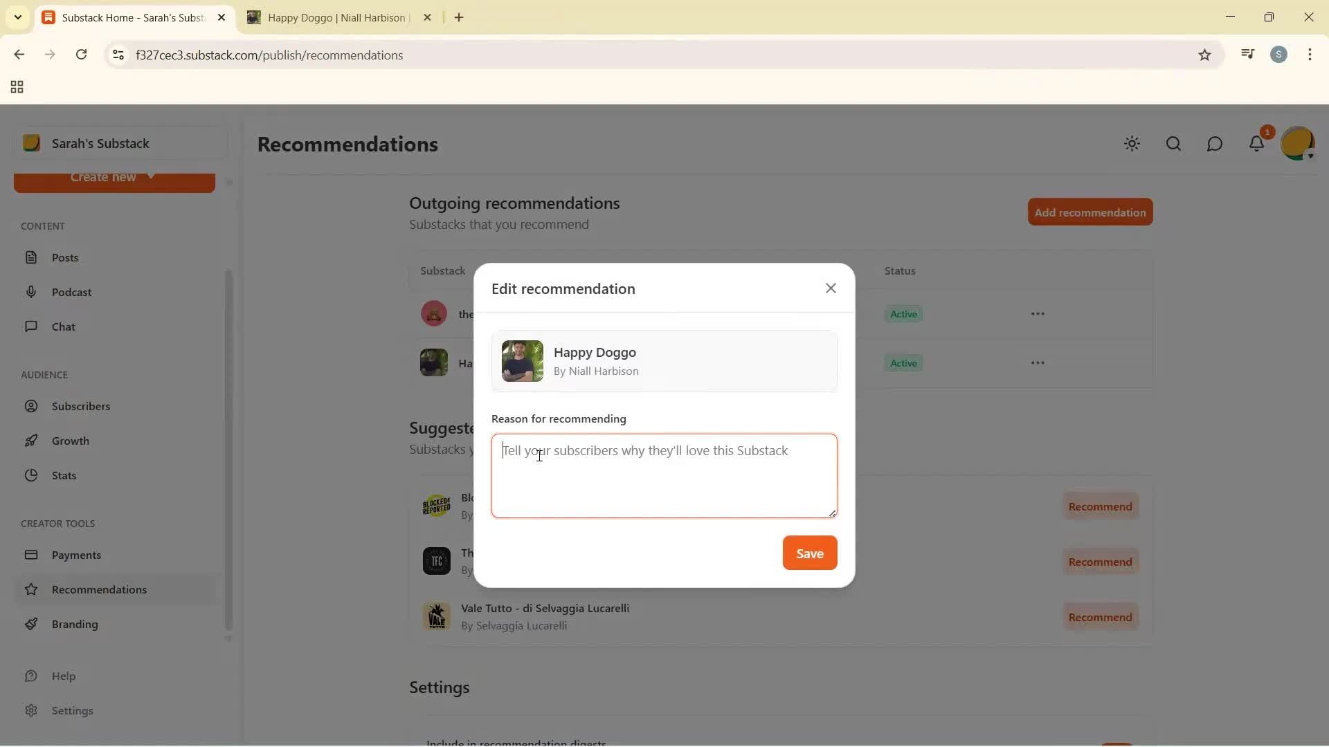Recommendations screenshot