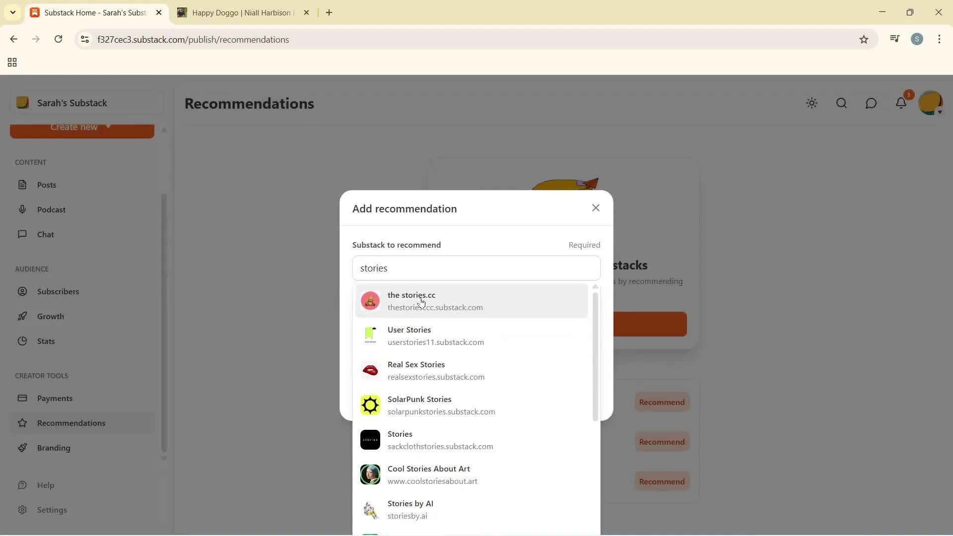 Recommendations screenshot