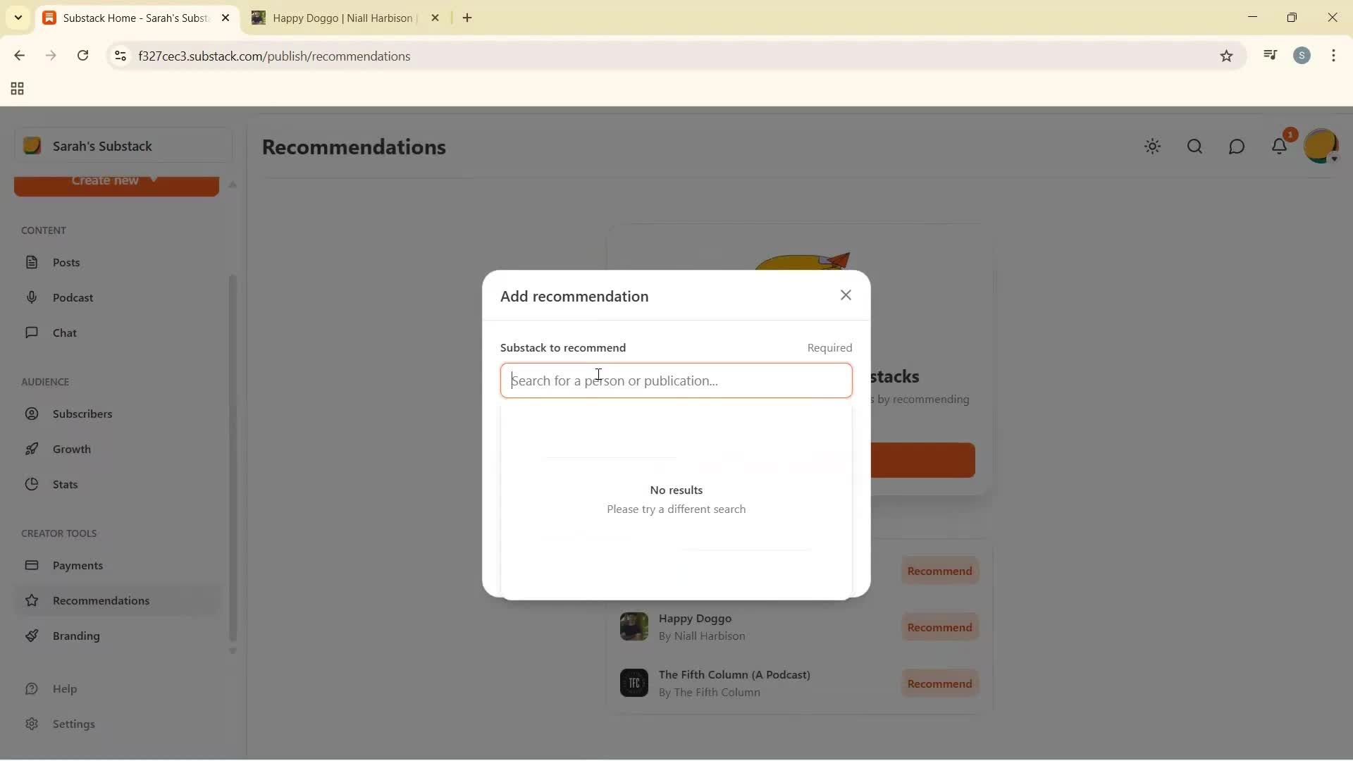 Recommendations screenshot