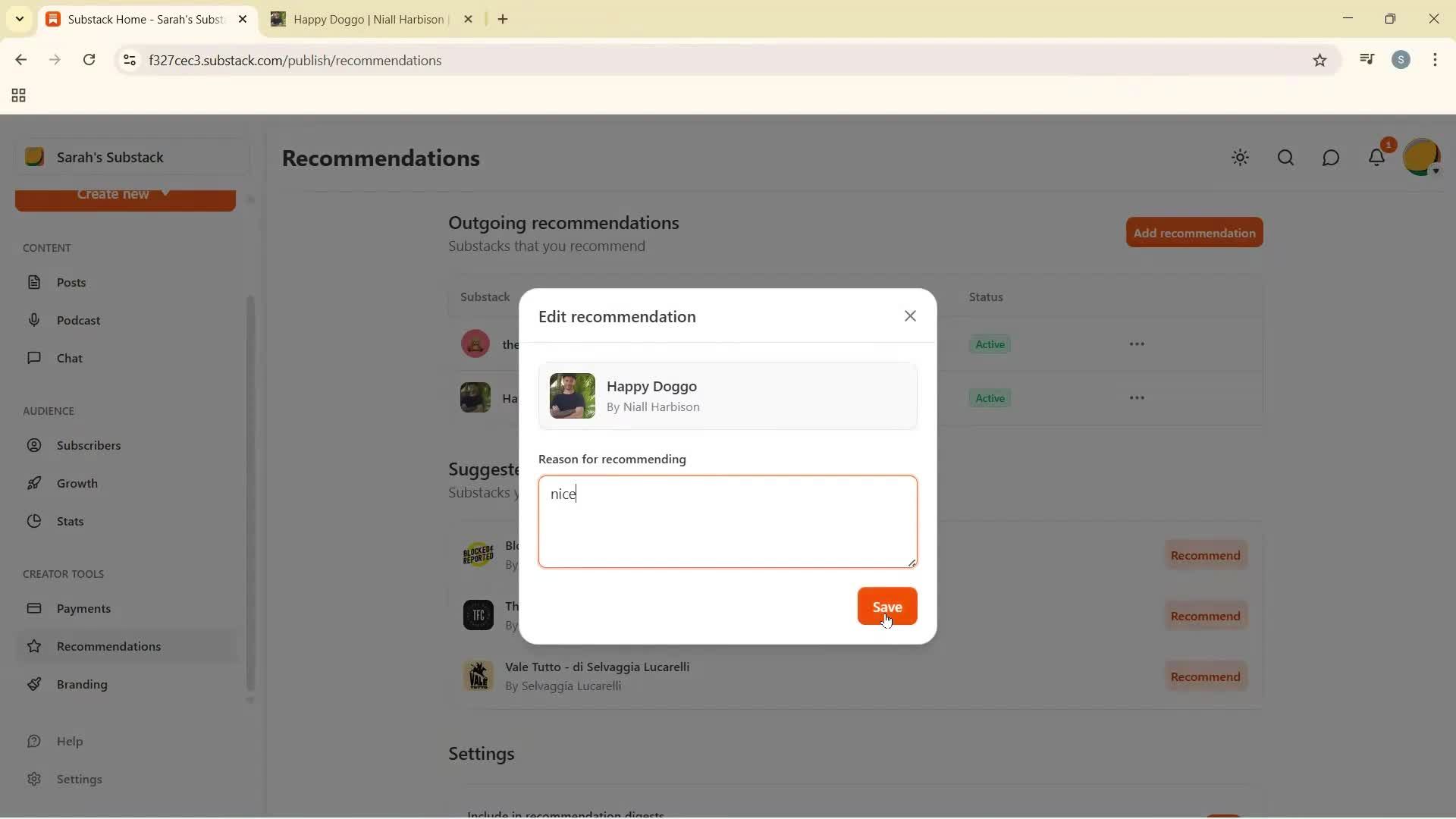 Recommendations screenshot