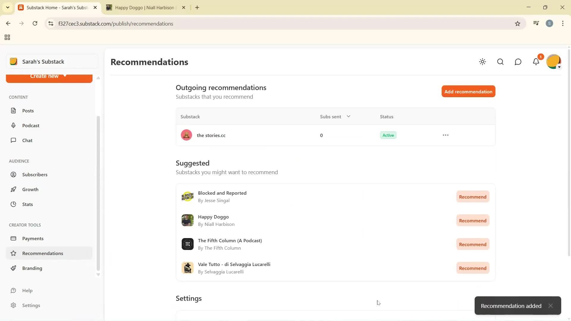 Recommendations screenshot