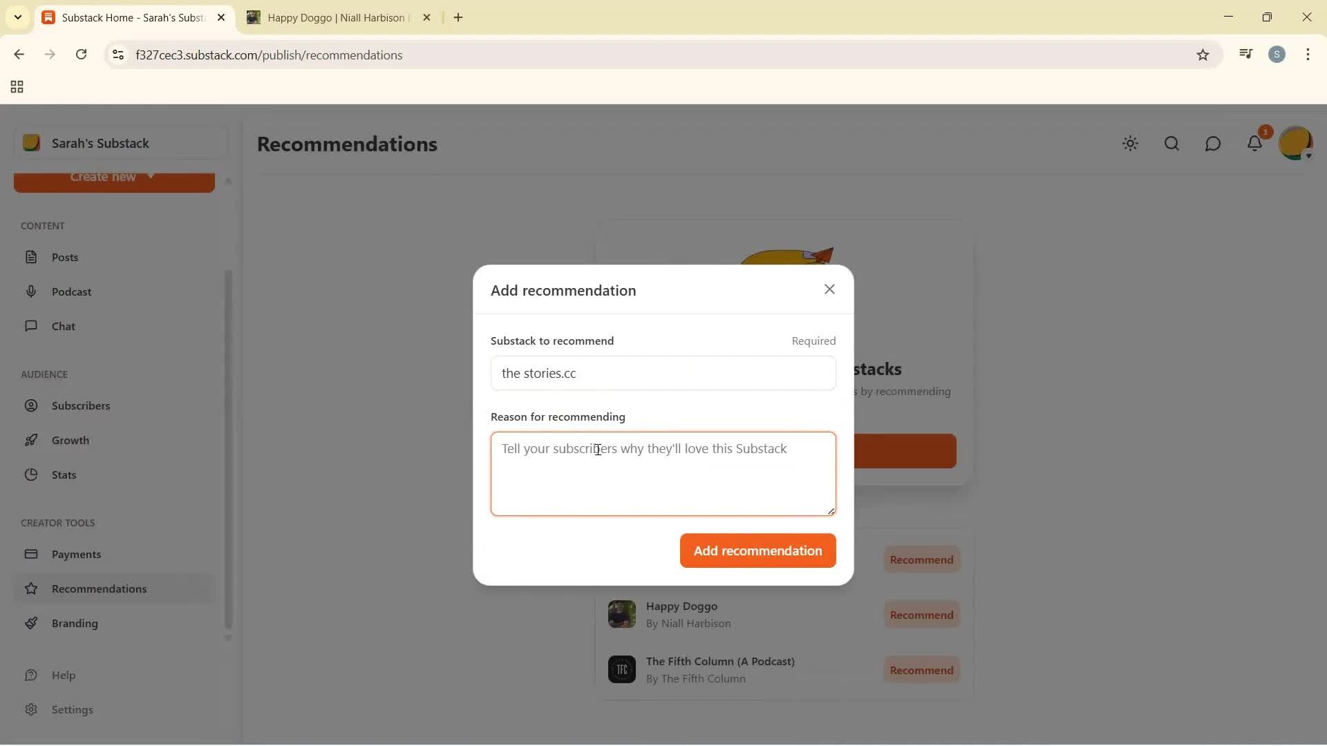 Recommendations screenshot
