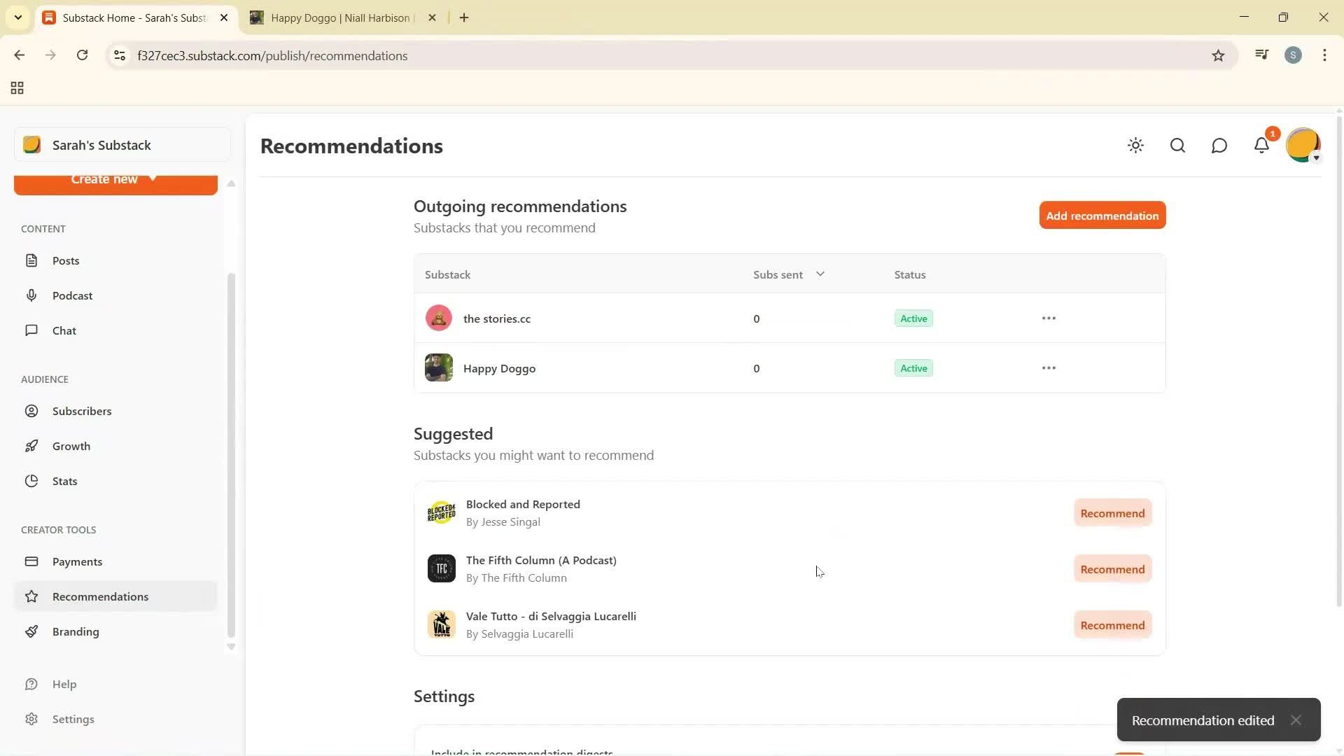 Recommendations screenshot