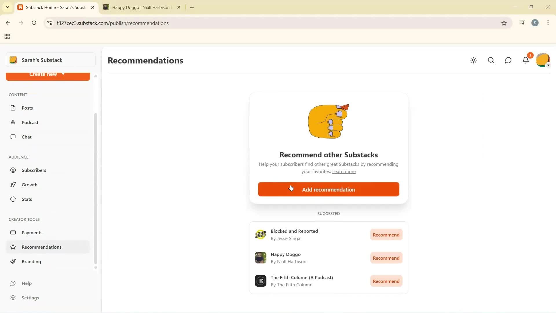 Recommendations screenshot