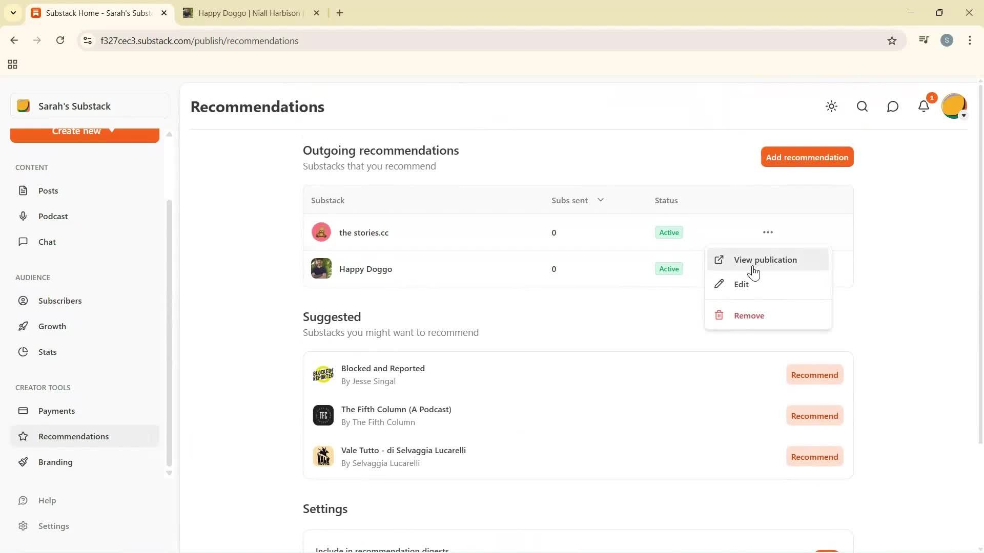Recommendations screenshot
