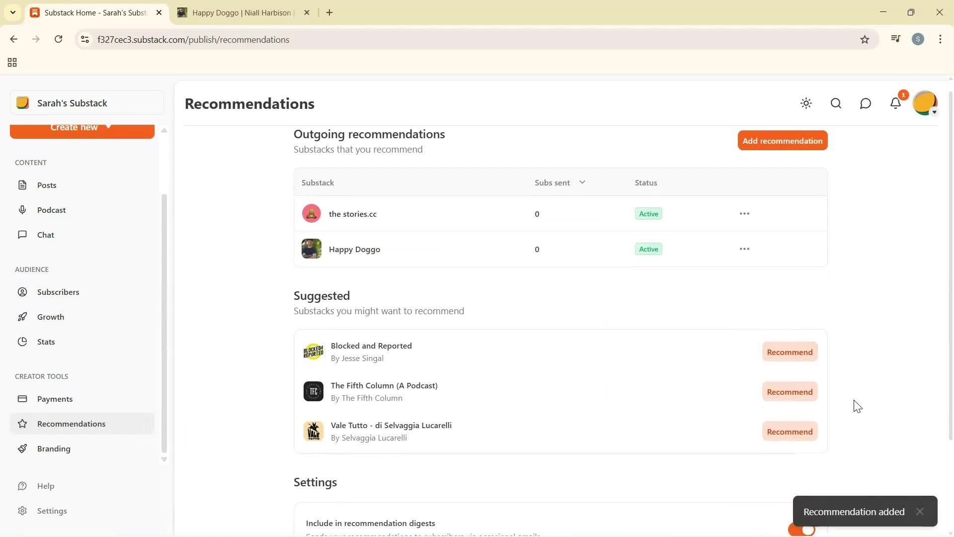 Recommendations screenshot