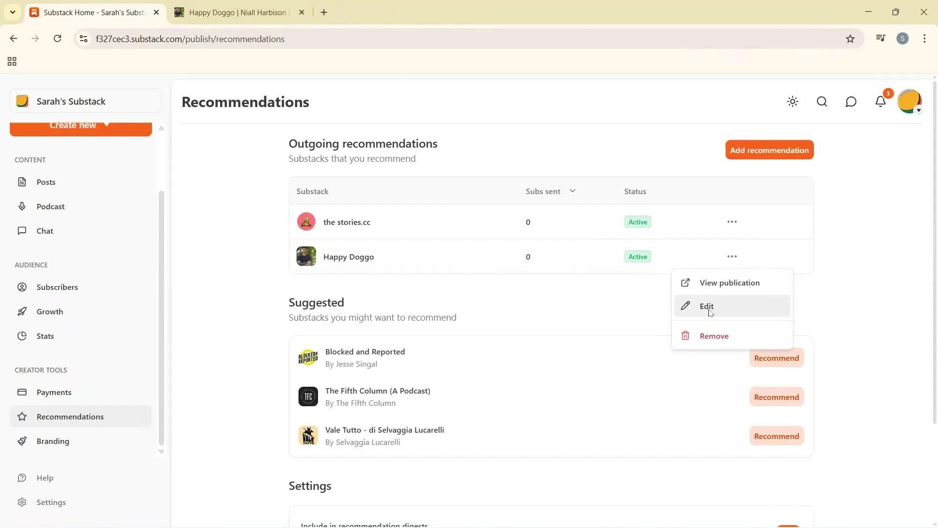 Recommendations screenshot