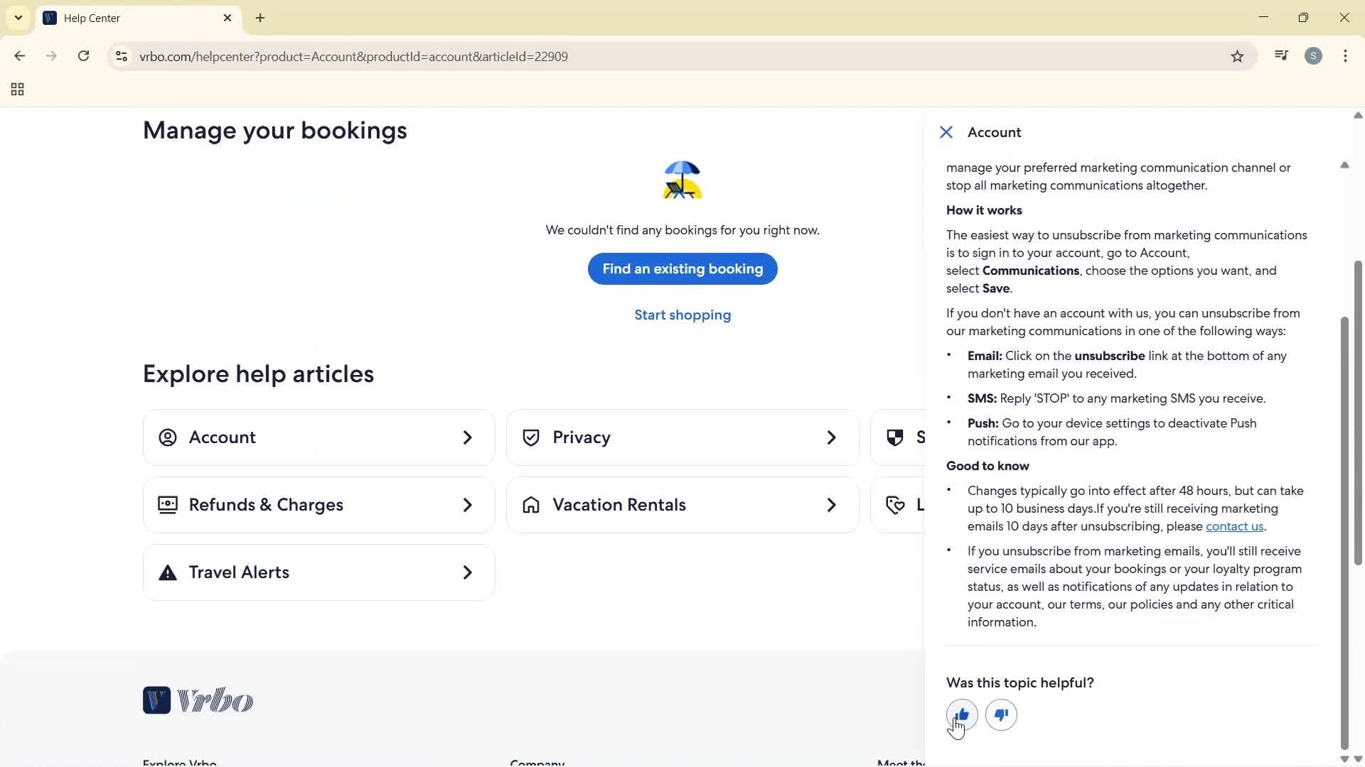 Help center screenshot