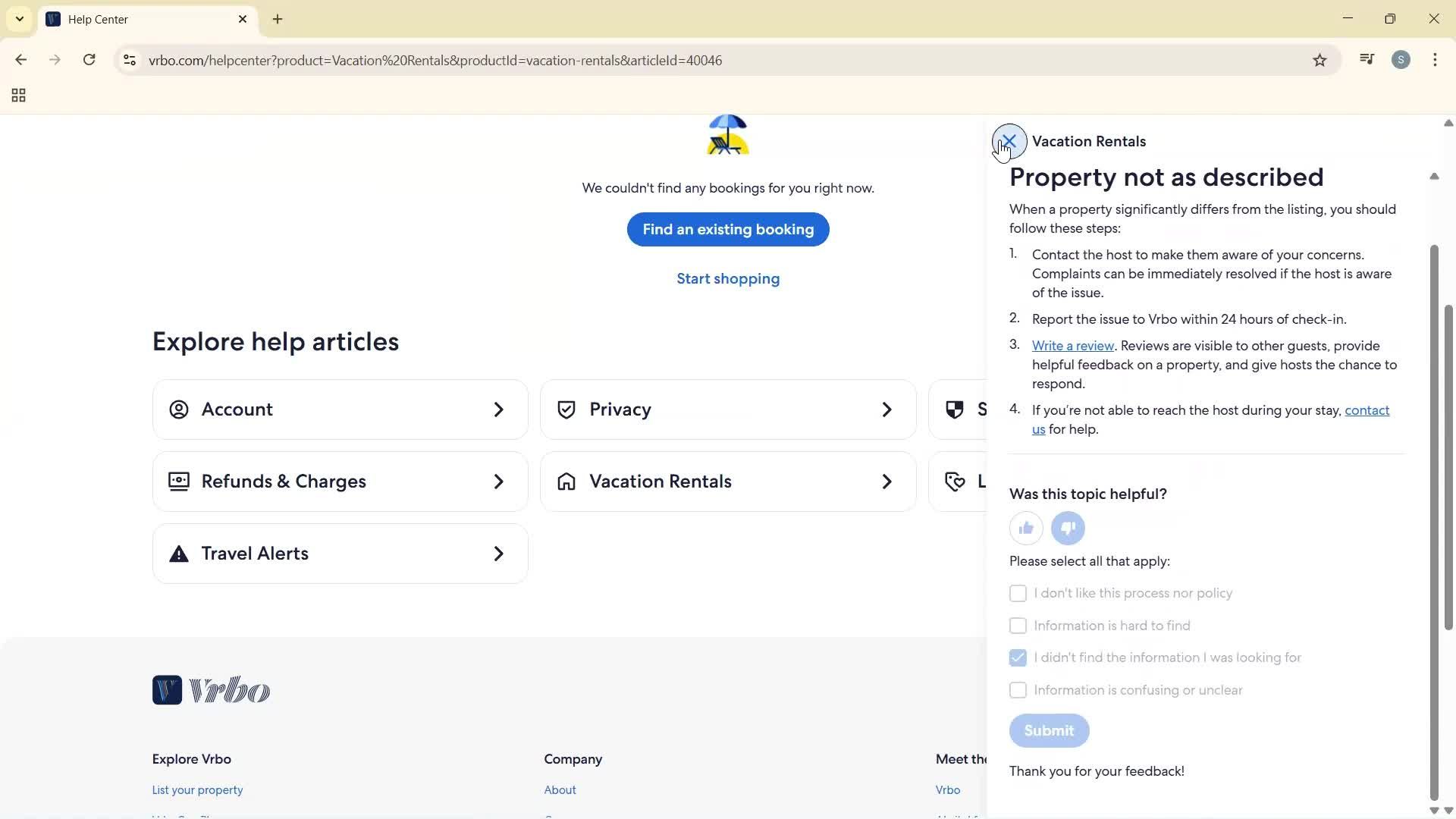 Help center screenshot