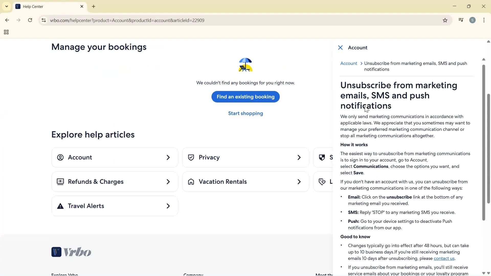 Help center screenshot