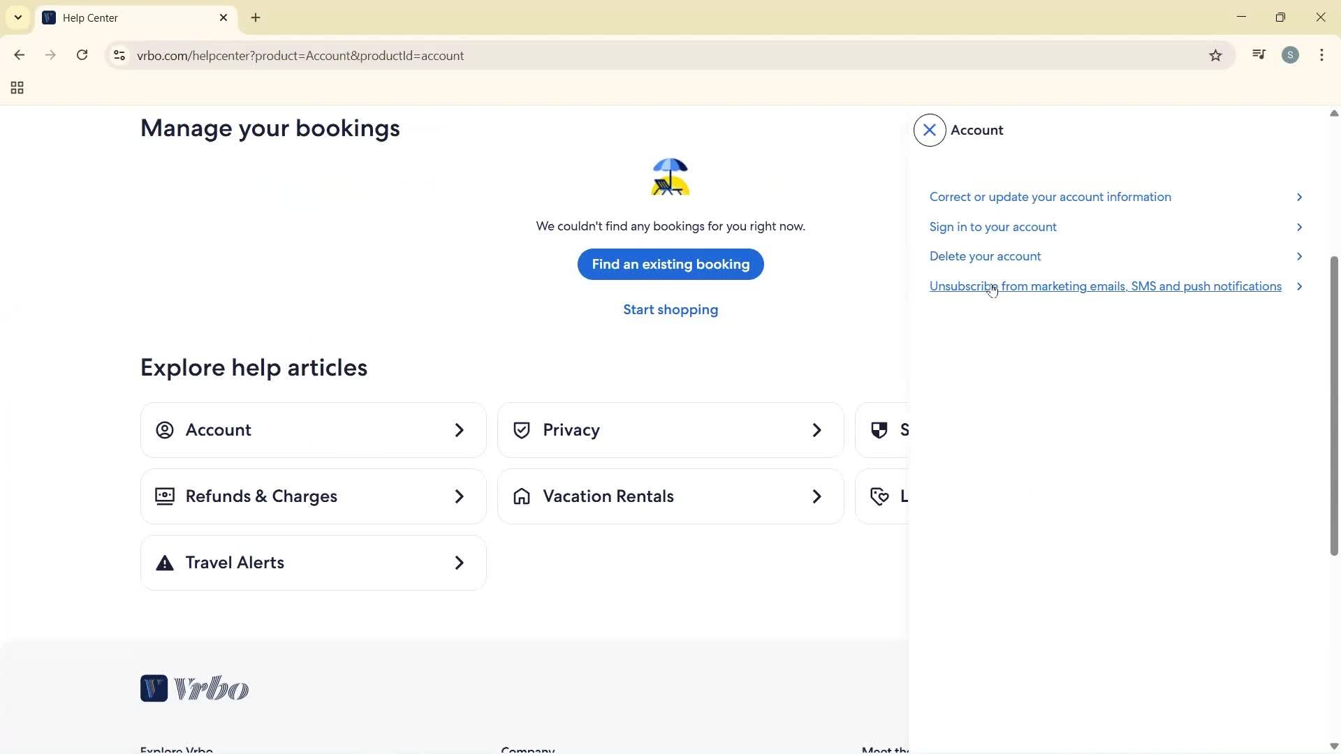 Help center screenshot