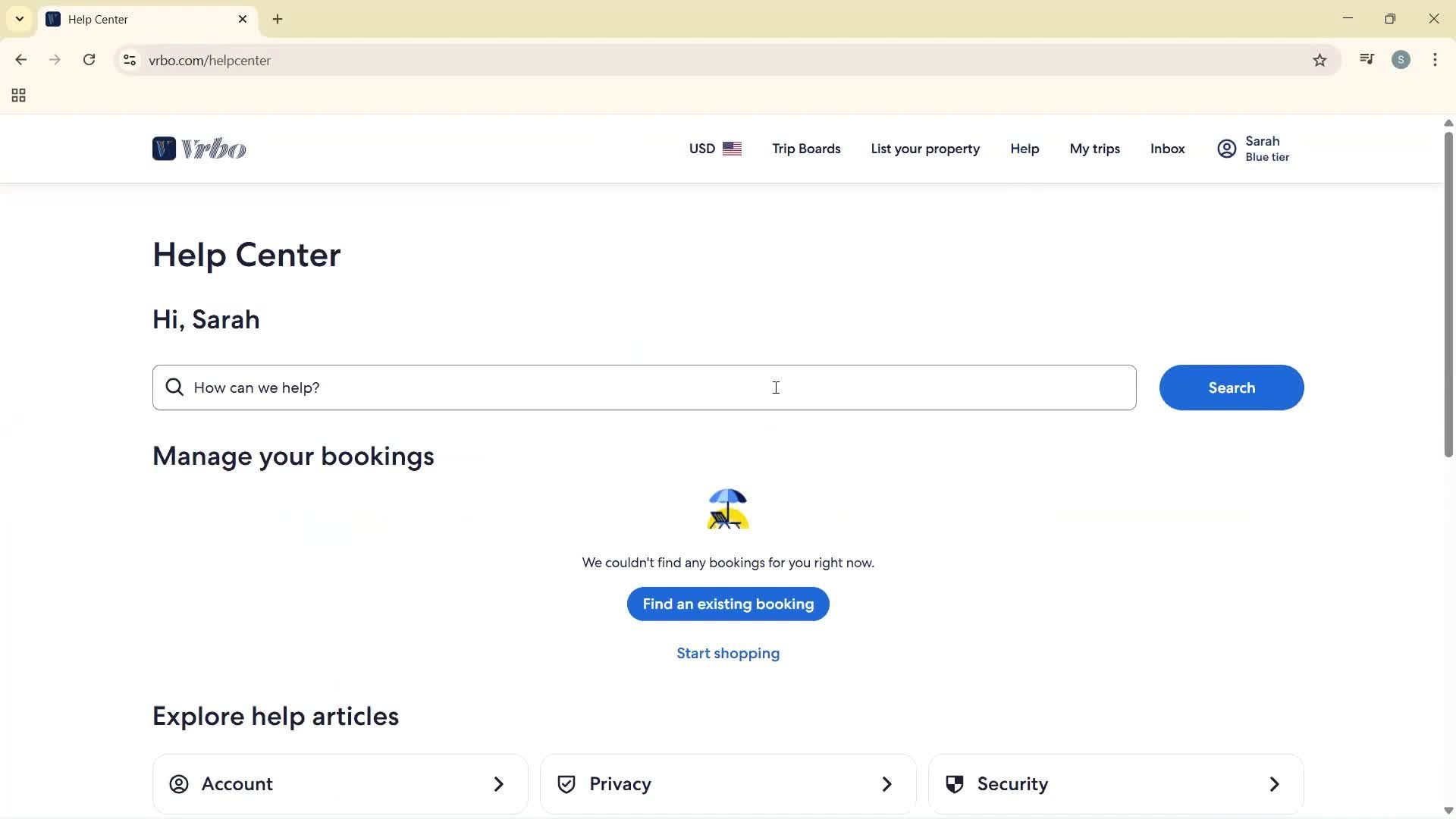 Help center screenshot