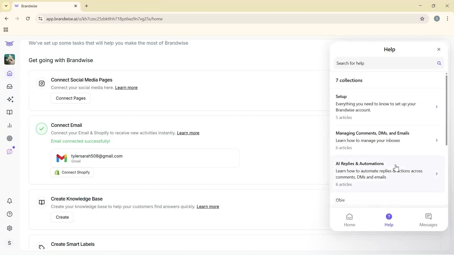 Help center screenshot