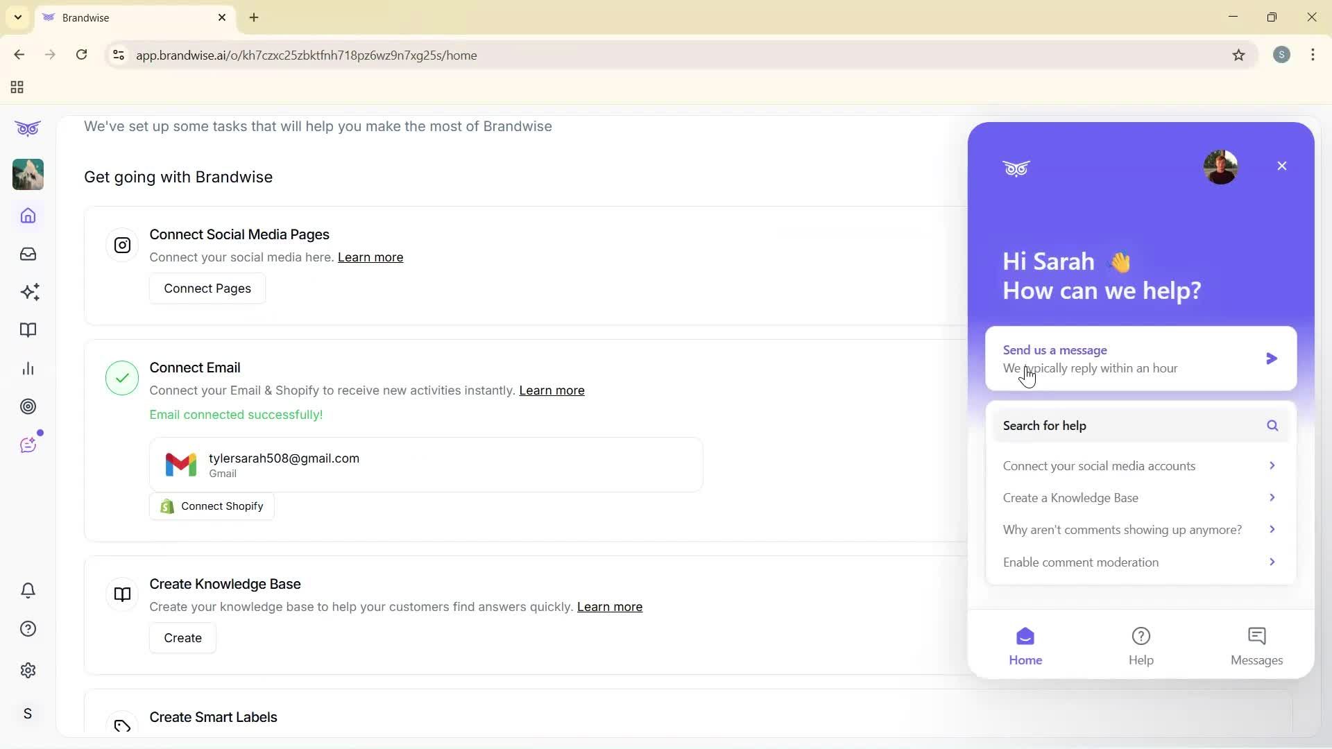 Help center screenshot